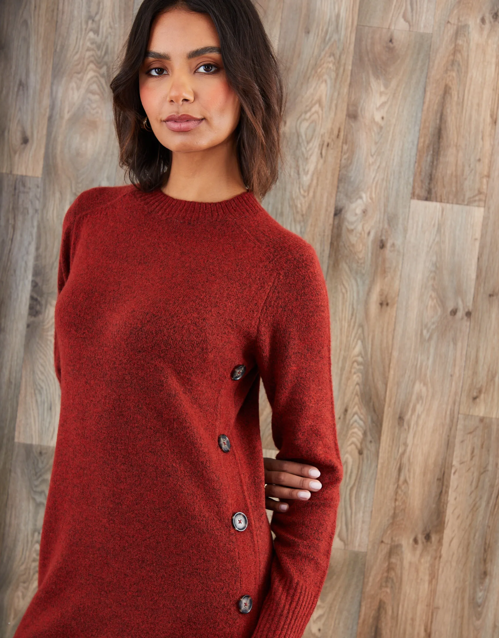 Rust Orange Knitted Side Button Detail Maxi Dress sold by Threadbare product image thumbnail 4