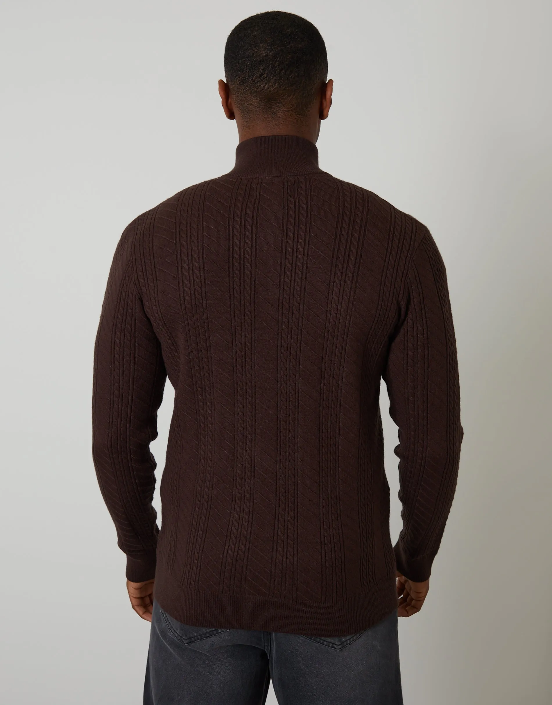 Brown Cable Knit Quarter Zip Jumper sold by Threadbare product image thumbnail 2
