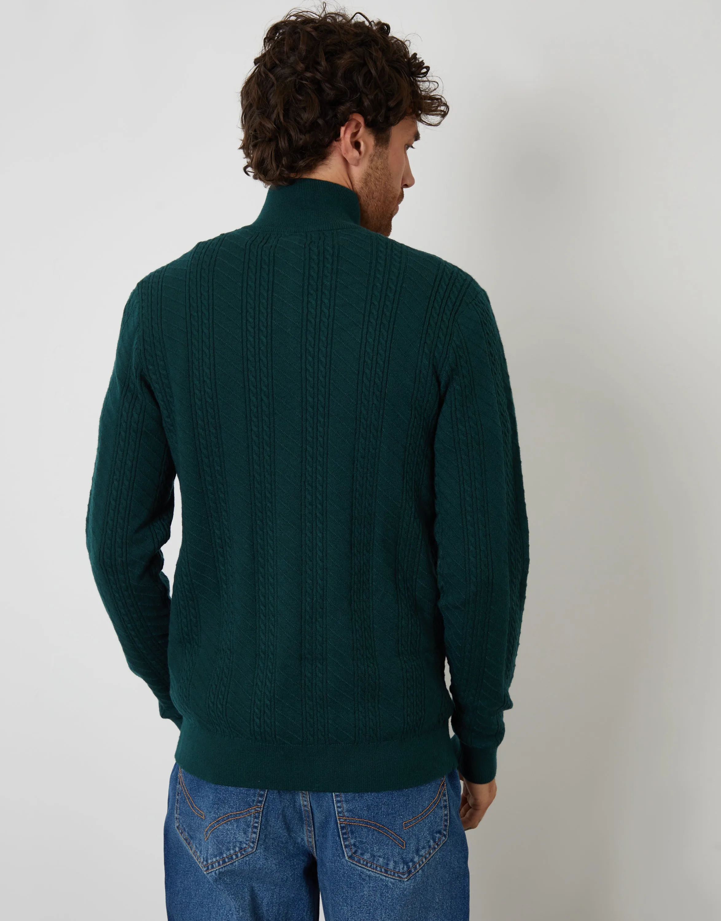 Dark Green Cable Knit Quarter Zip Jumper sold by Threadbare product image thumbnail 2