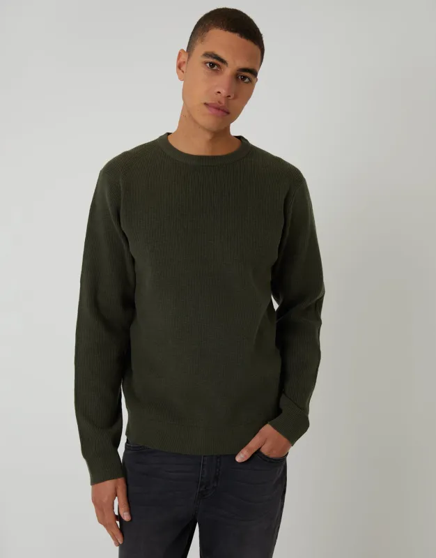 Forest Green Rib Knit Crew Neck Jumper sold by Threadbare