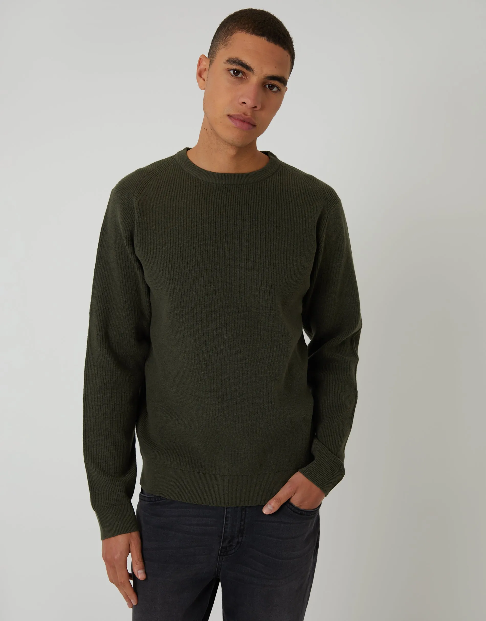 Forest Green Rib Knit Crew Neck Jumper sold by Threadbare