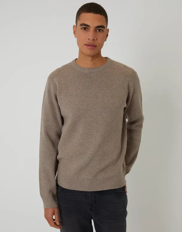 Taupe Rib Knit Crew Neck Jumper sold by Threadbare