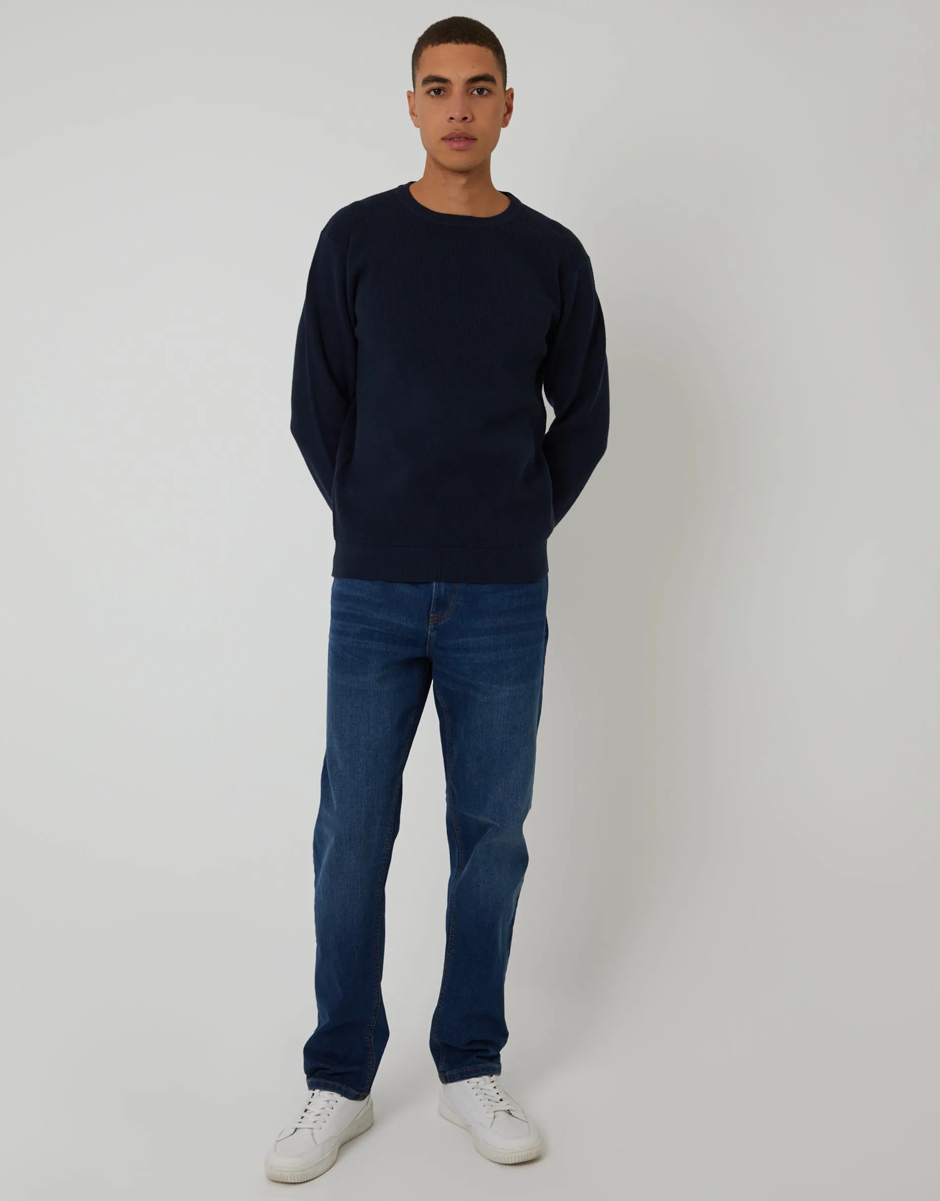 Navy Rib Knit Crew Neck Jumper sold by Threadbare product image thumbnail 3