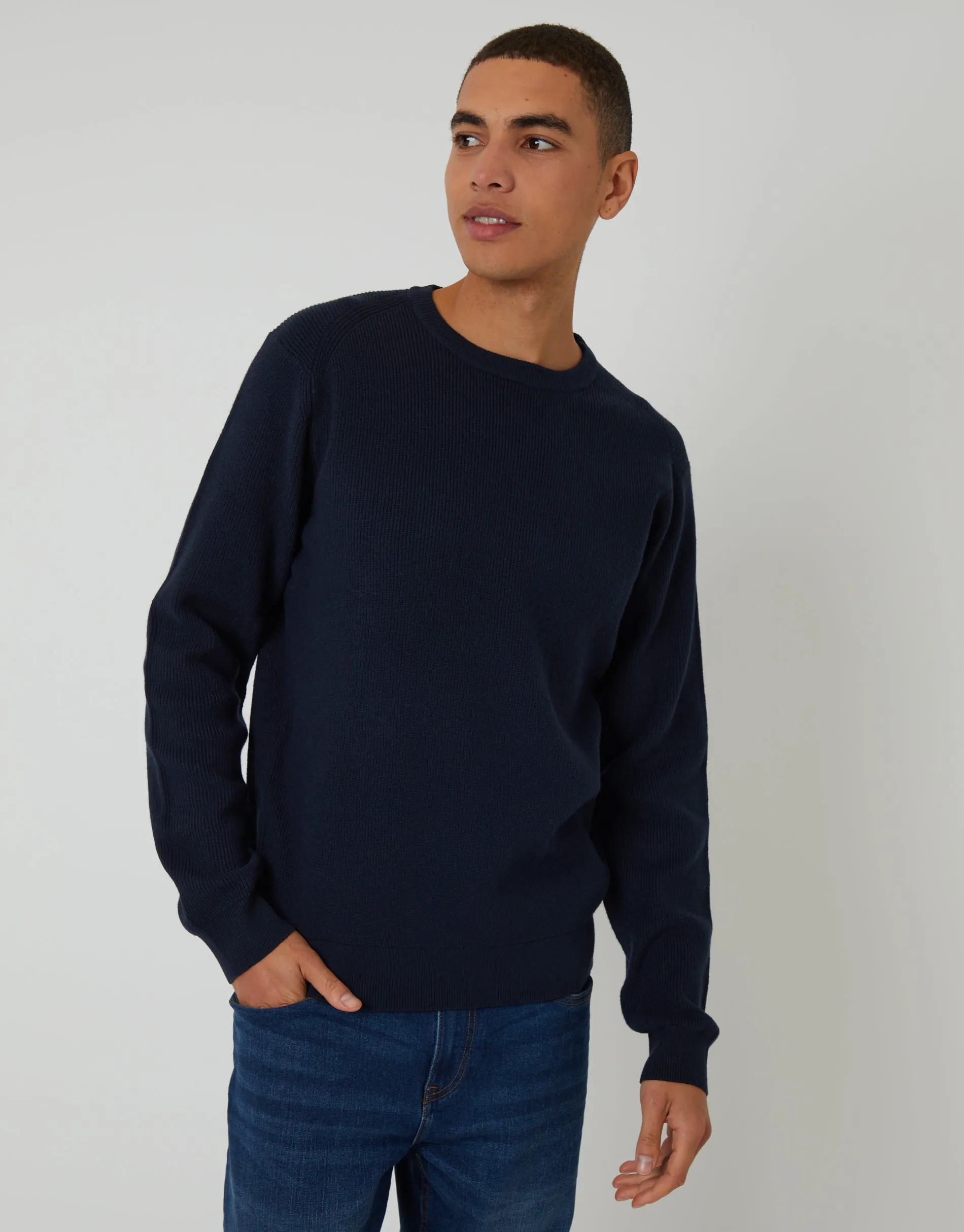 Navy Rib Knit Crew Neck Jumper sold by Threadbare