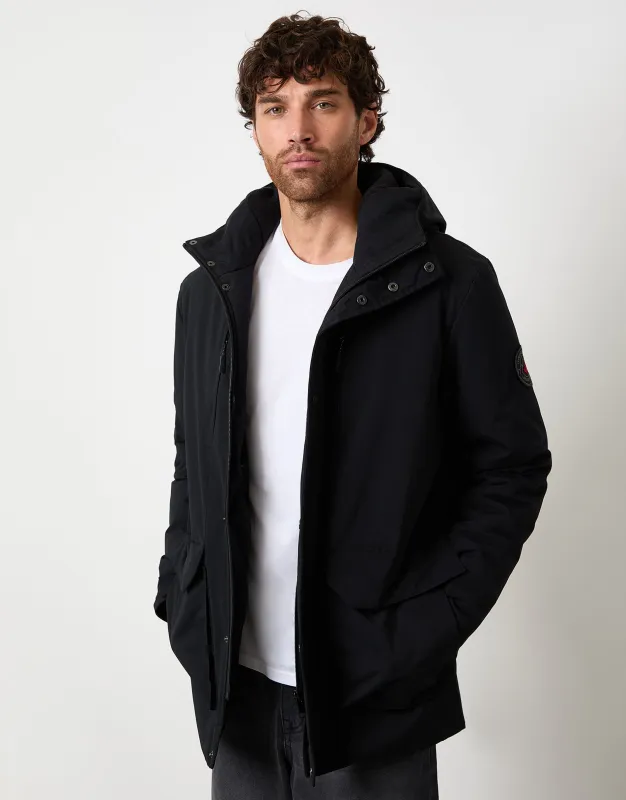 Black Showerproof Padded Hooded Coat sold by Threadbare