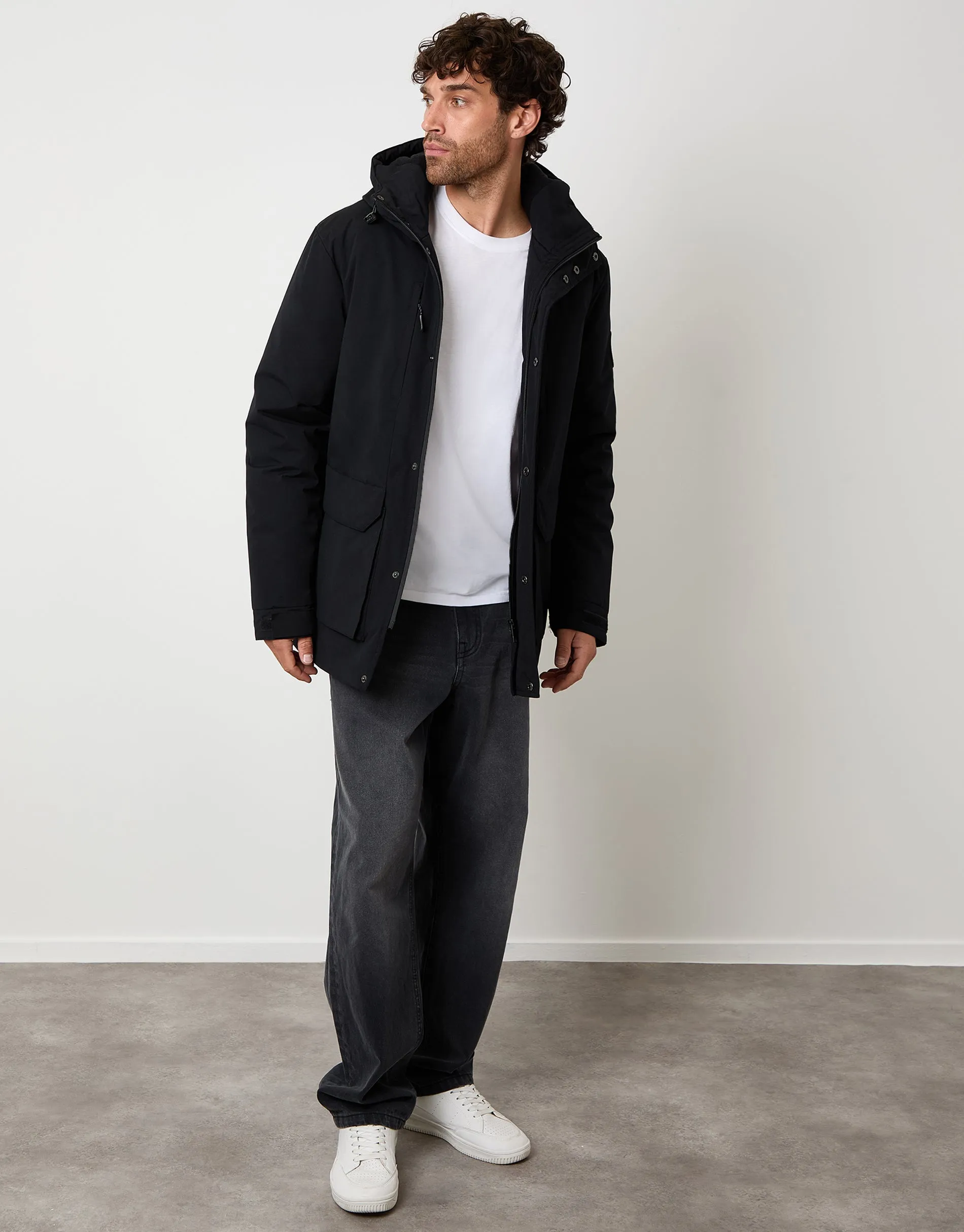 Black Showerproof Padded Hooded Coat sold by Threadbare product image thumbnail 3