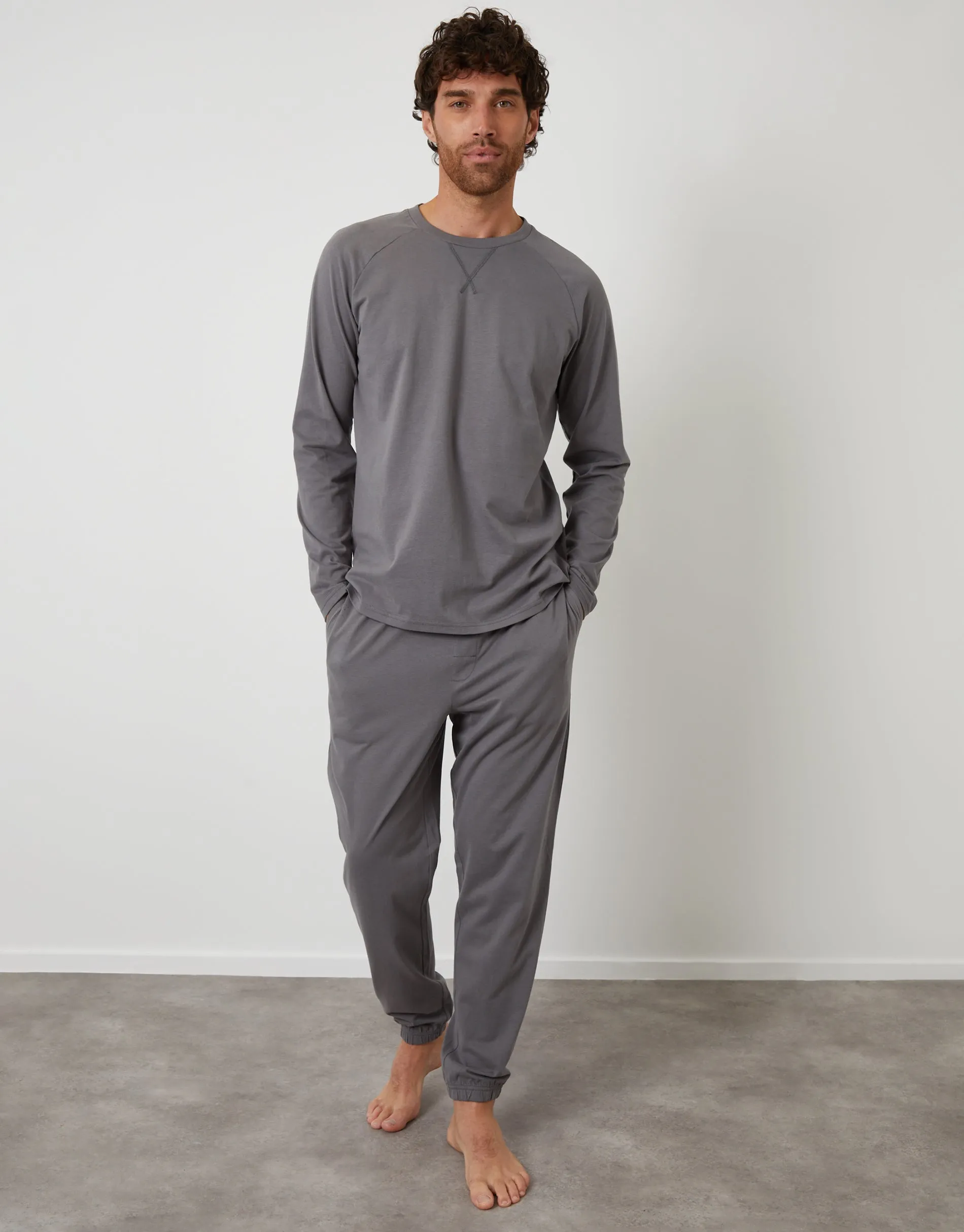 Slate Grey Peached Cotton Long Lounge Set (2-Piece Set) sold by Threadbare product image thumbnail 4