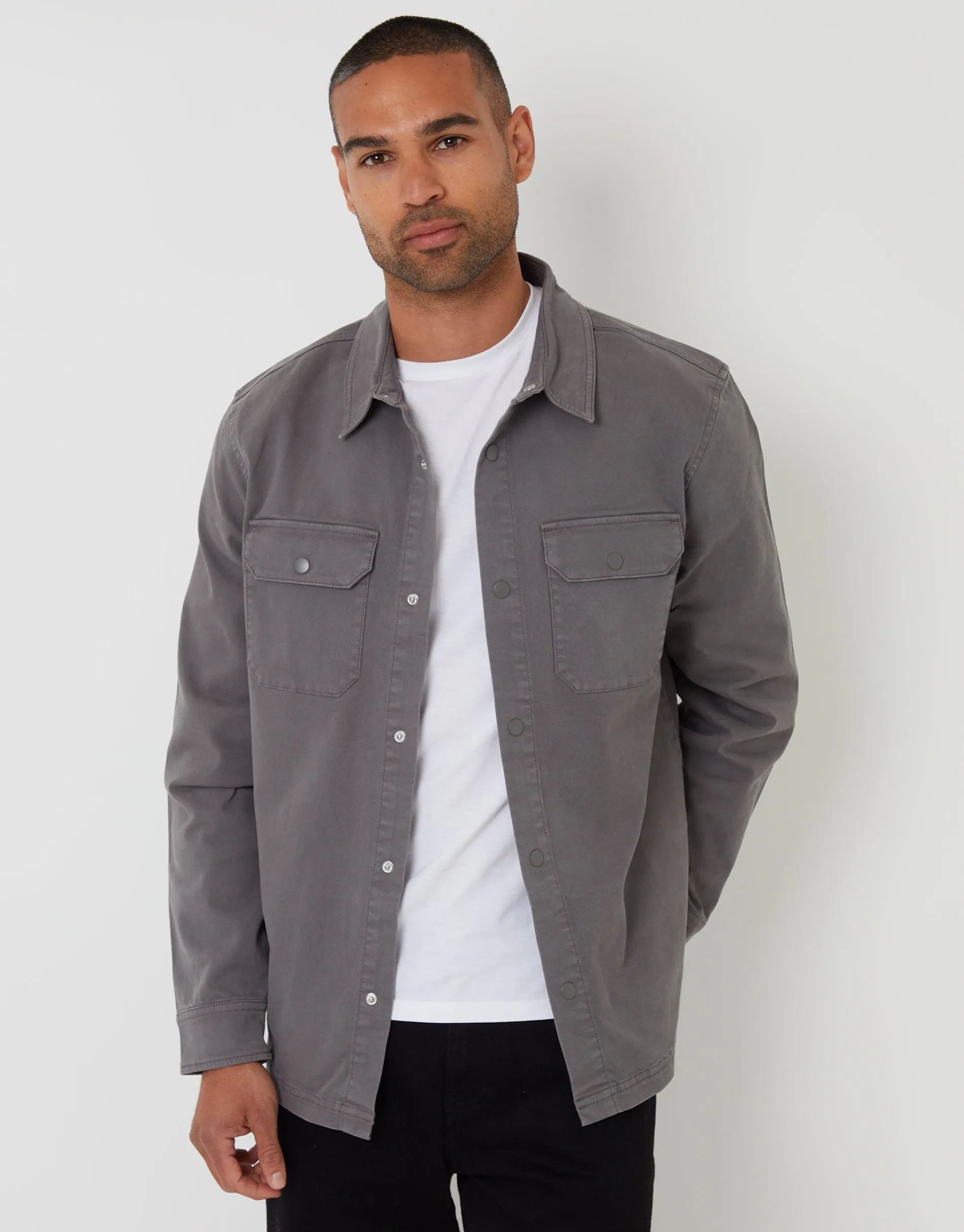 Slate Grey Snap Fastening Shacket sold by Threadbare