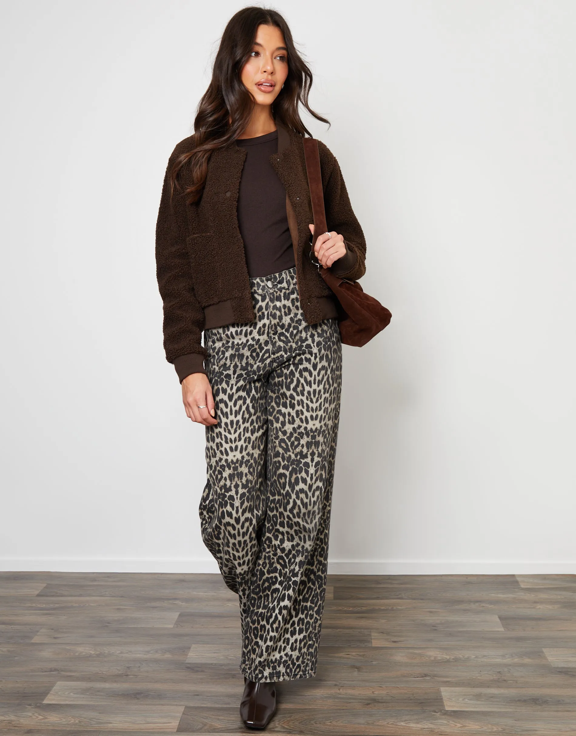 Chocolate Brown Borg Bomber Jacket sold by Threadbare product image thumbnail 3