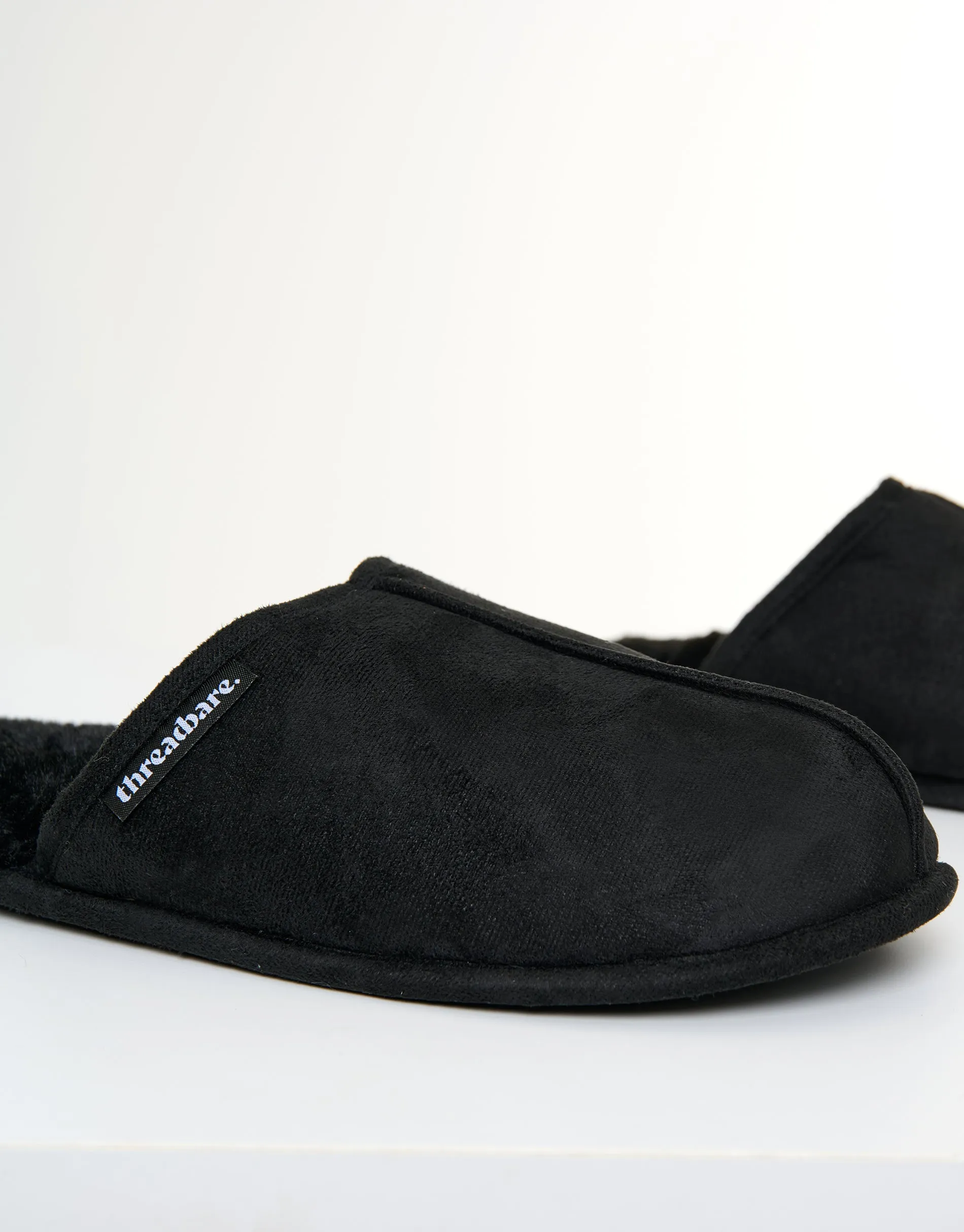 Black Faux Fur Lined Slip On Mule Slippers sold by Threadbare product image thumbnail 3
