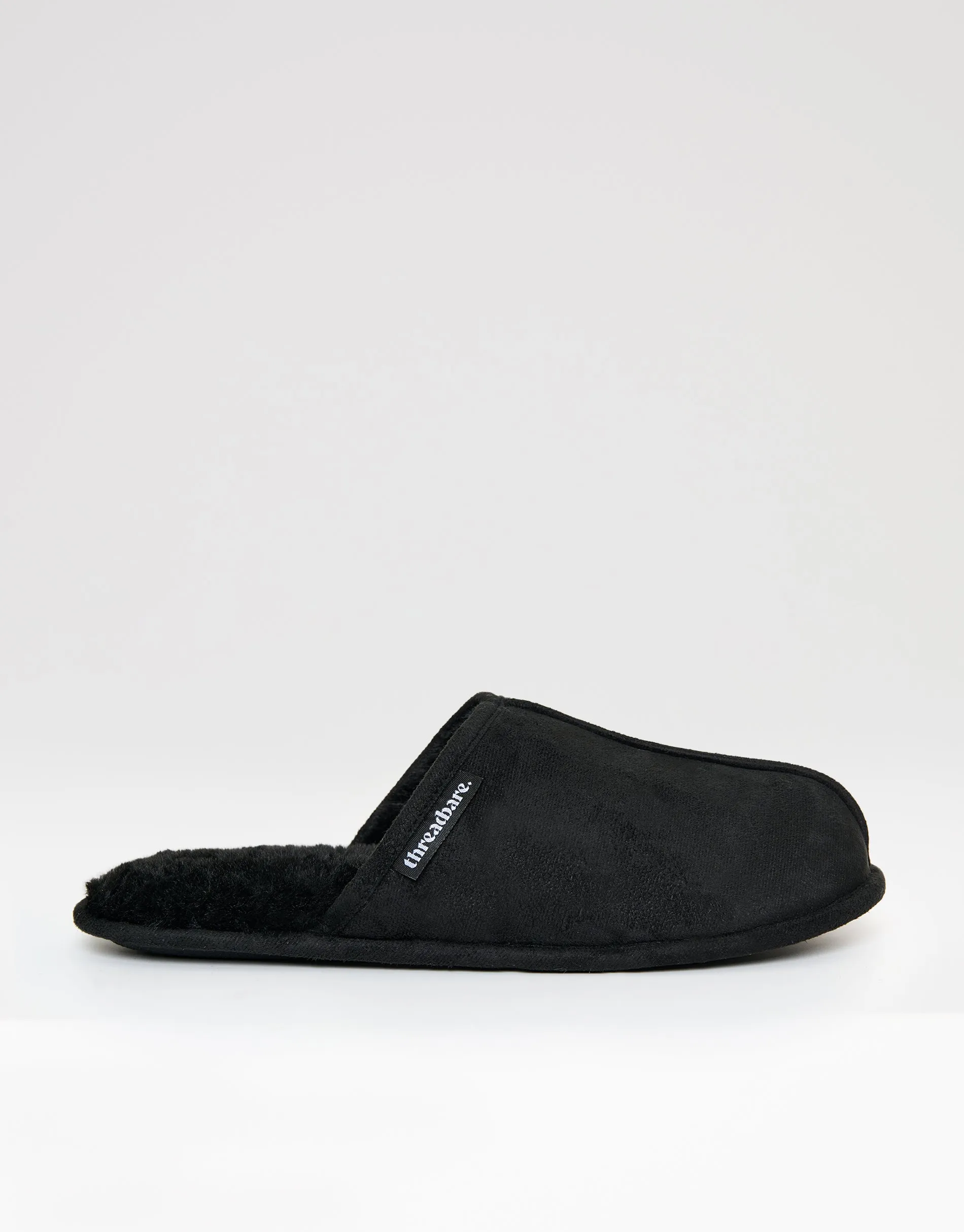 Black Faux Fur Lined Slip On Mule Slippers sold by Threadbare