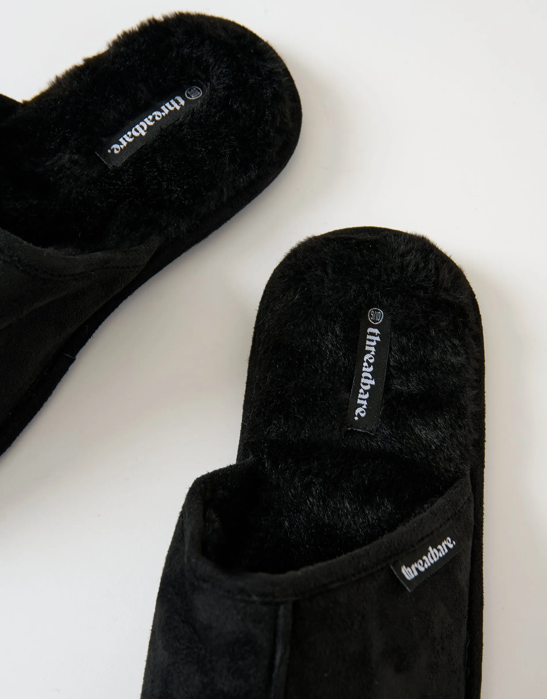 Black Faux Fur Lined Slip On Mule Slippers sold by Threadbare product image thumbnail 4