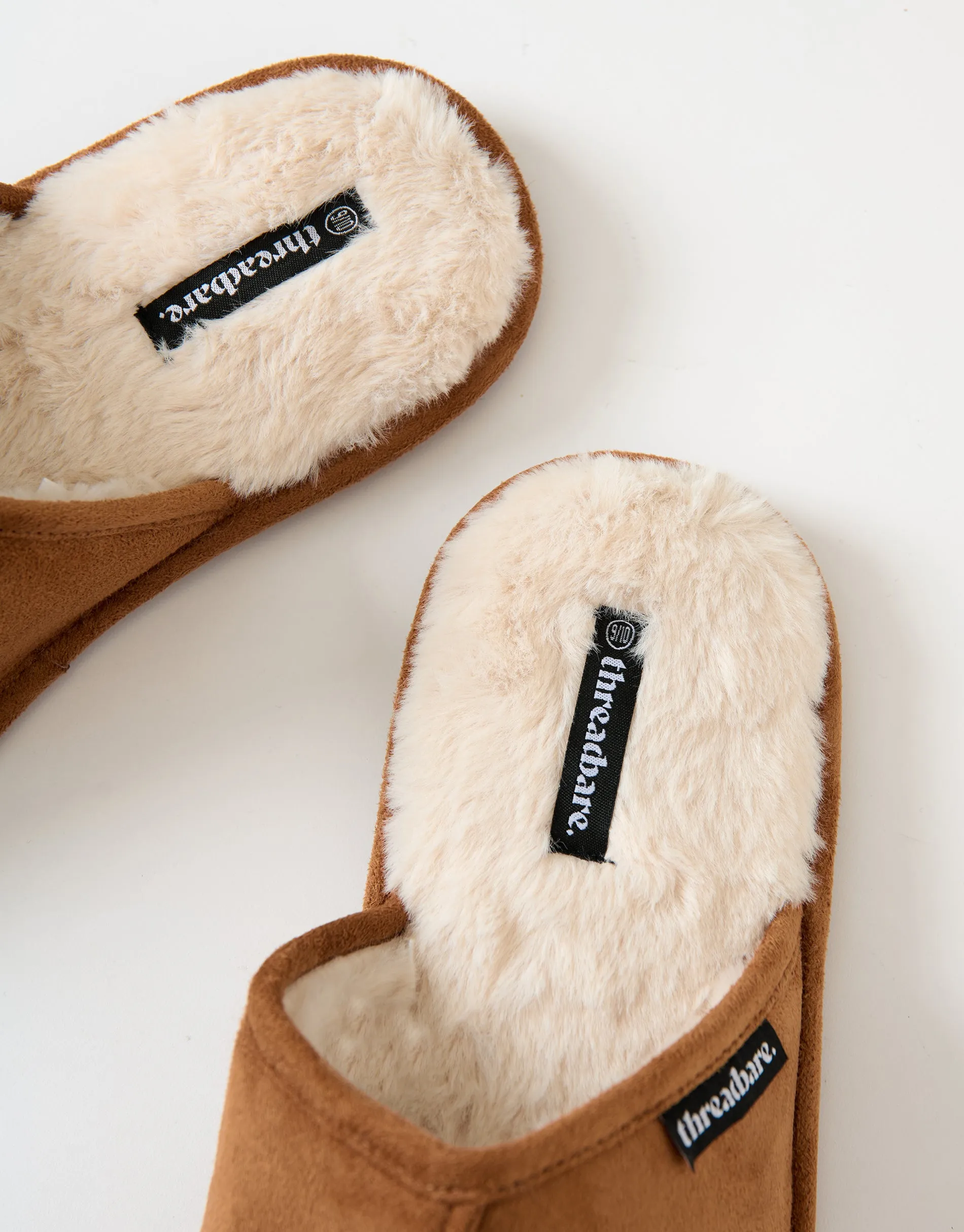 Tan Brown Faux Fur Lined Slip On Mule Slippers sold by Threadbare product image thumbnail 4