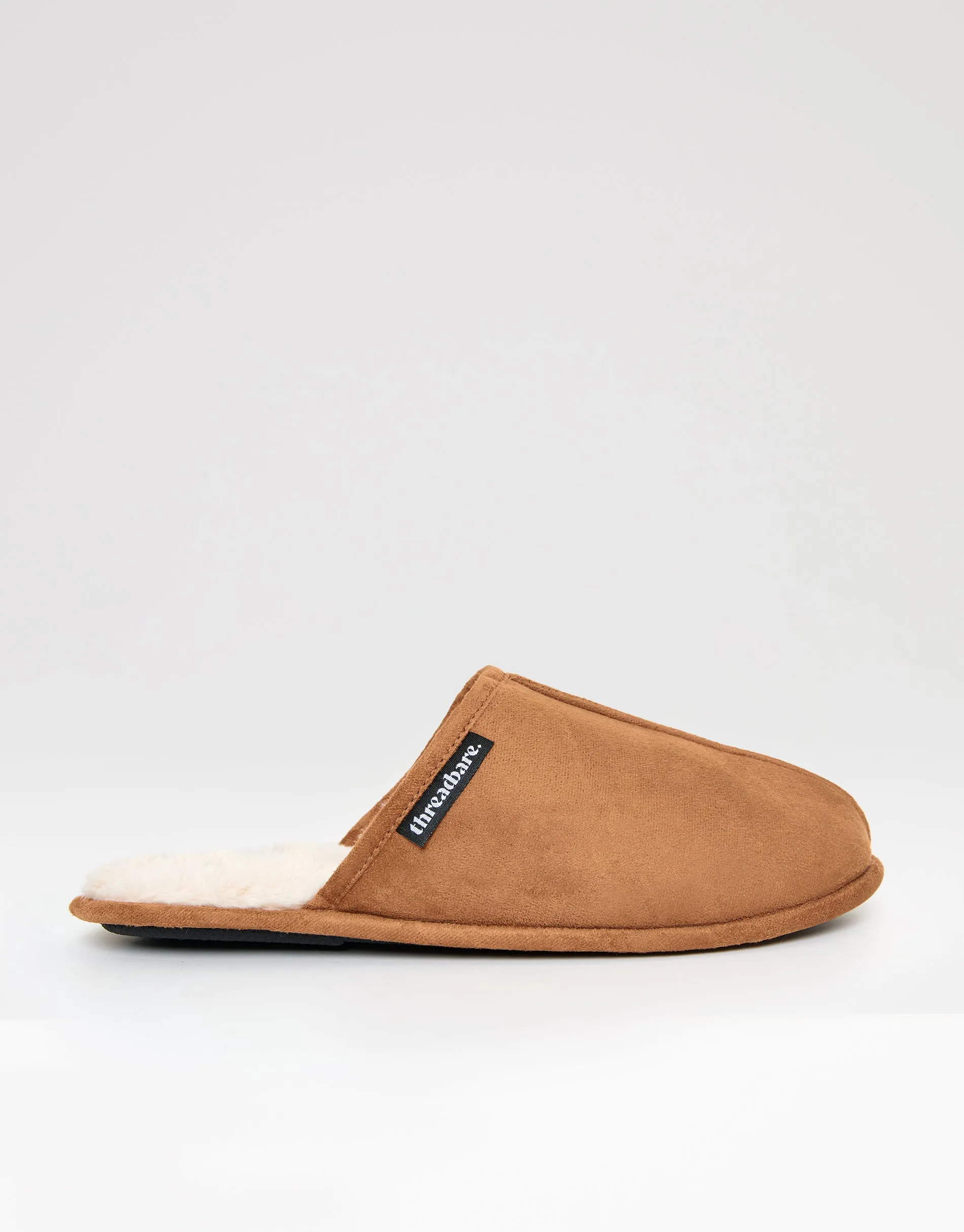 Tan Brown Faux Fur Lined Slip On Mule Slippers sold by Threadbare