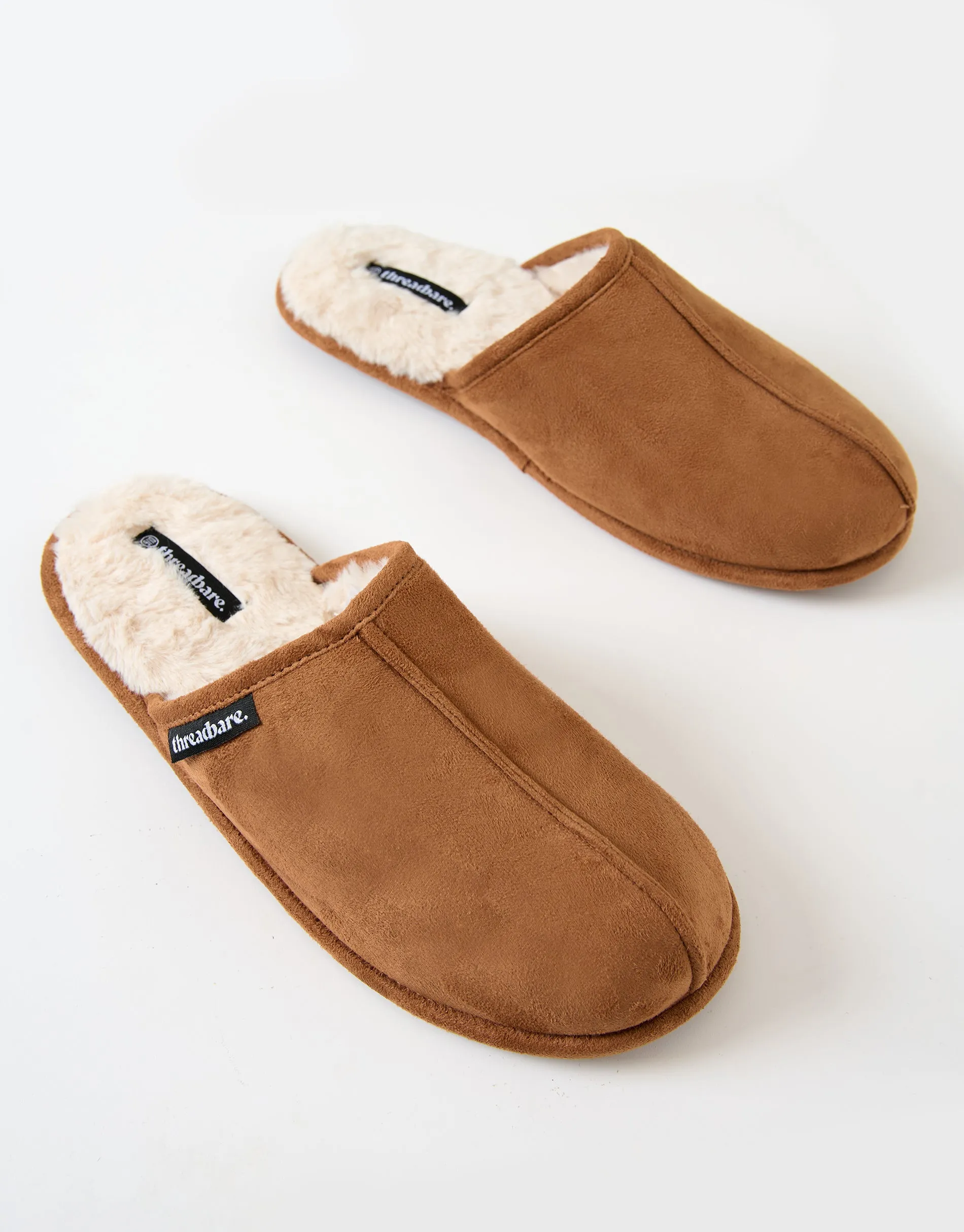 Tan Brown Faux Fur Lined Slip On Mule Slippers sold by Threadbare product image thumbnail 2