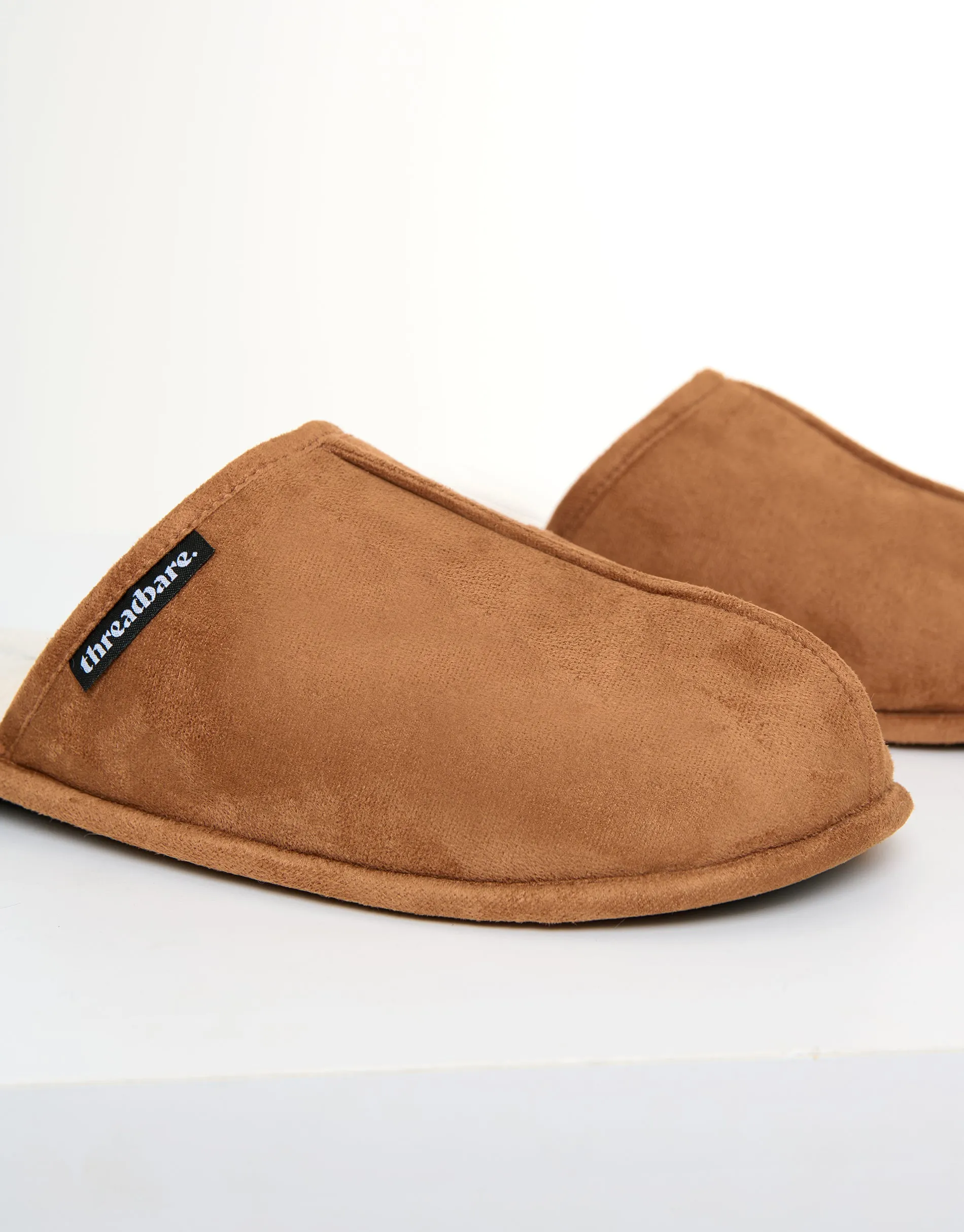 Tan Brown Faux Fur Lined Slip On Mule Slippers sold by Threadbare product image thumbnail 3