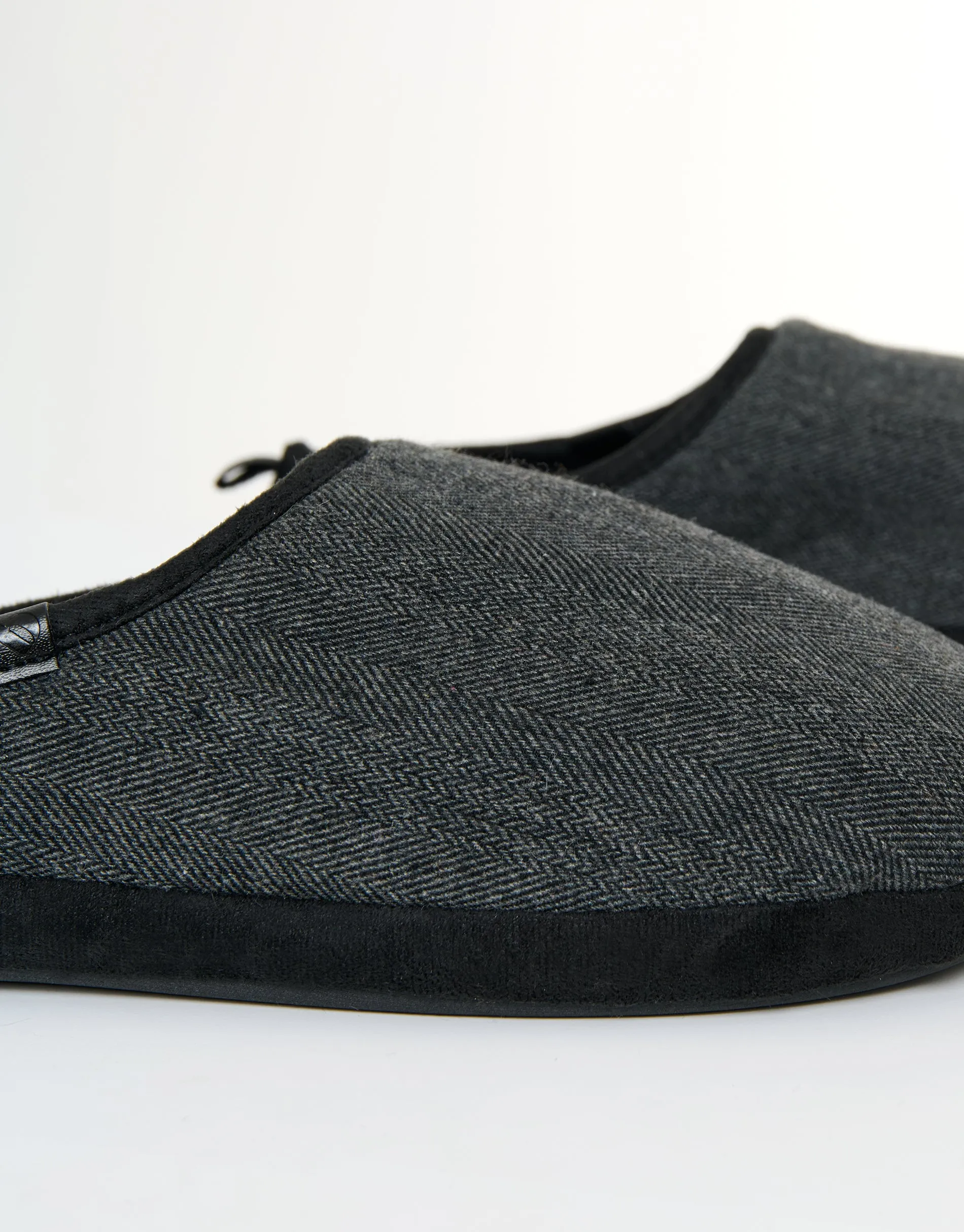 Herringbone Faux Fur Lined Mule Slippers in Black Check sold by Threadbare product image thumbnail 3