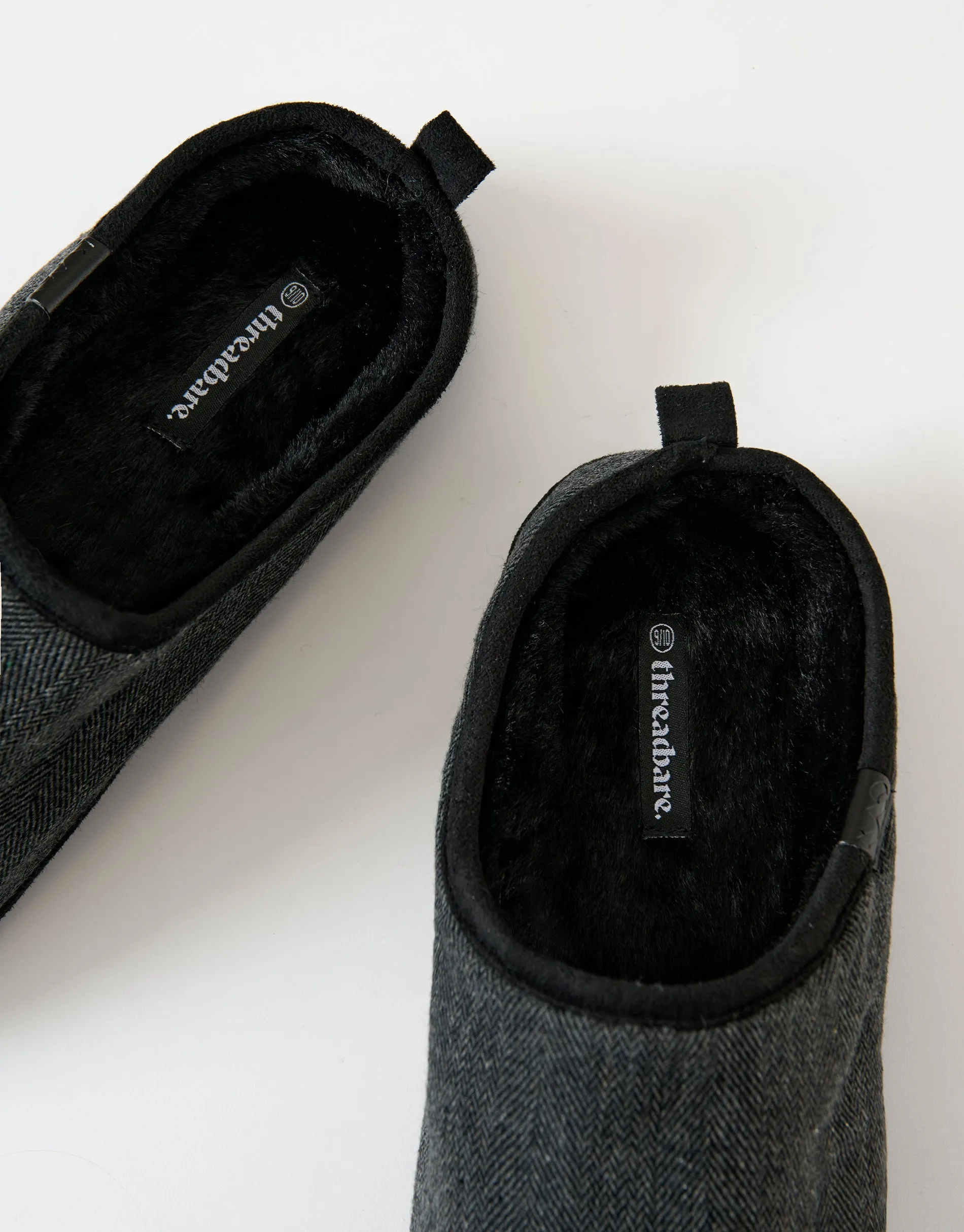 Herringbone Faux Fur Lined Mule Slippers in Black Check sold by Threadbare product image thumbnail 4
