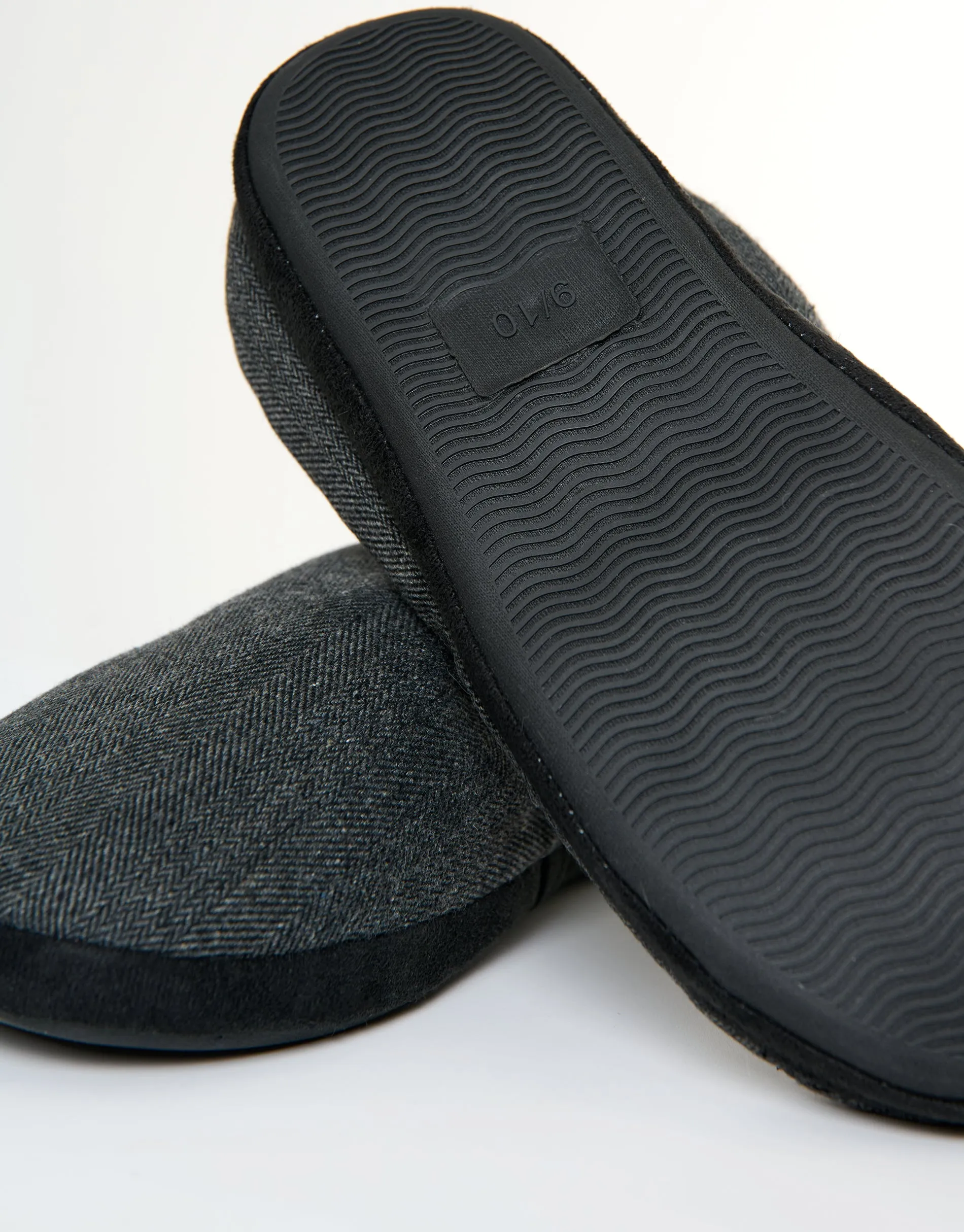 Herringbone Faux Fur Lined Mule Slippers in Black Check sold by Threadbare product image thumbnail 5