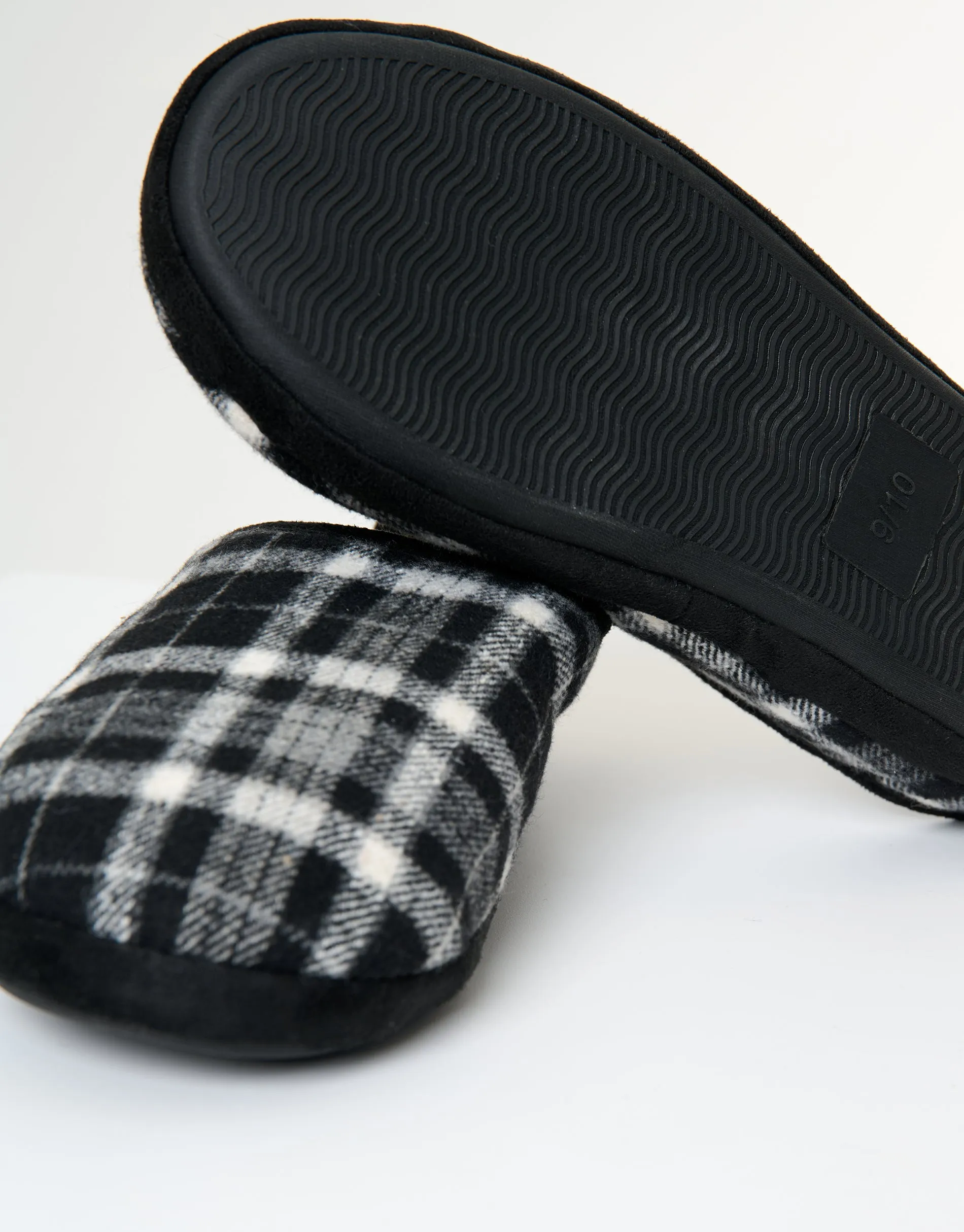 Black Check Faux Fur Lined Mule Slippers sold by Threadbare product image thumbnail 5
