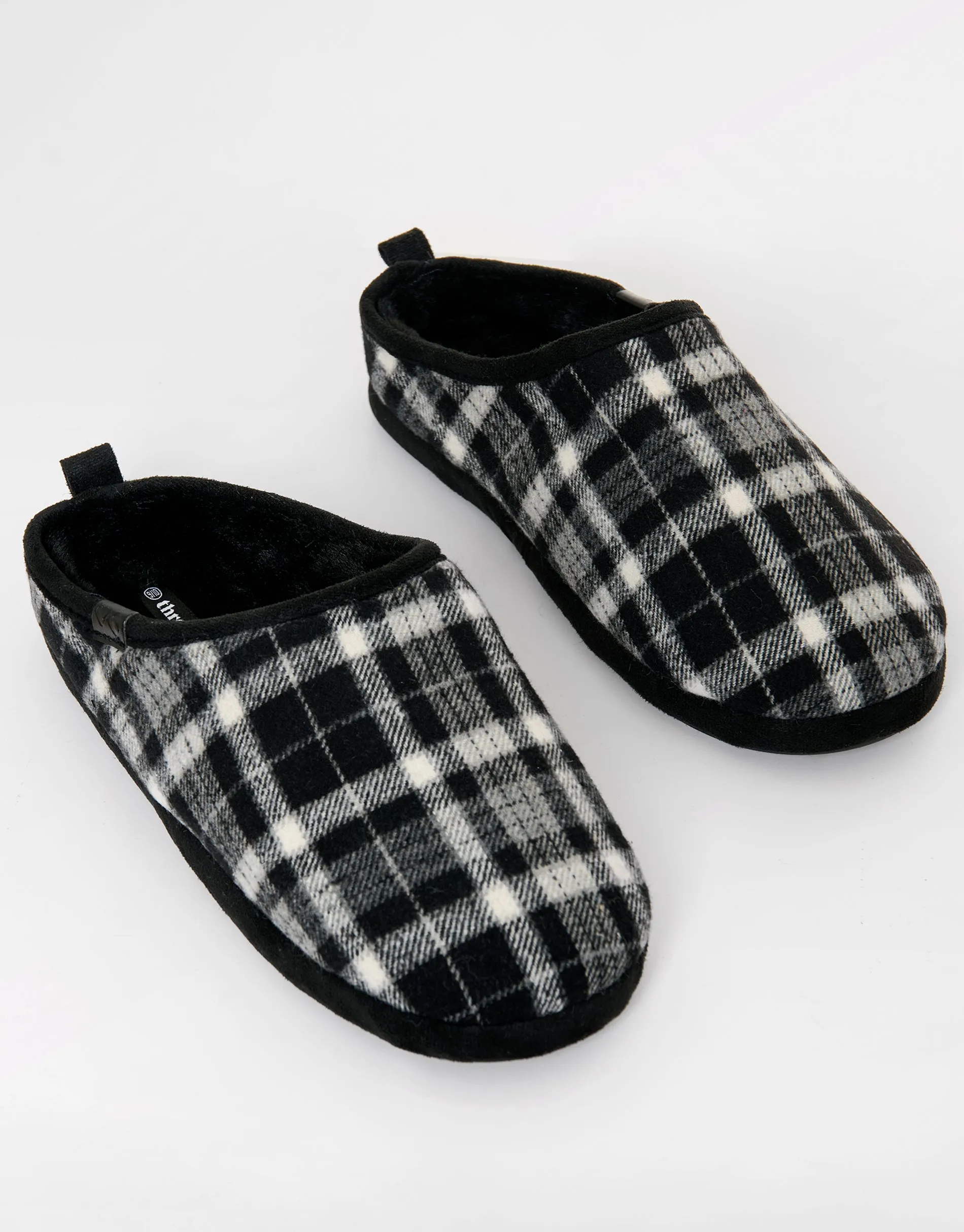 Black Check Faux Fur Lined Mule Slippers sold by Threadbare product image thumbnail 2
