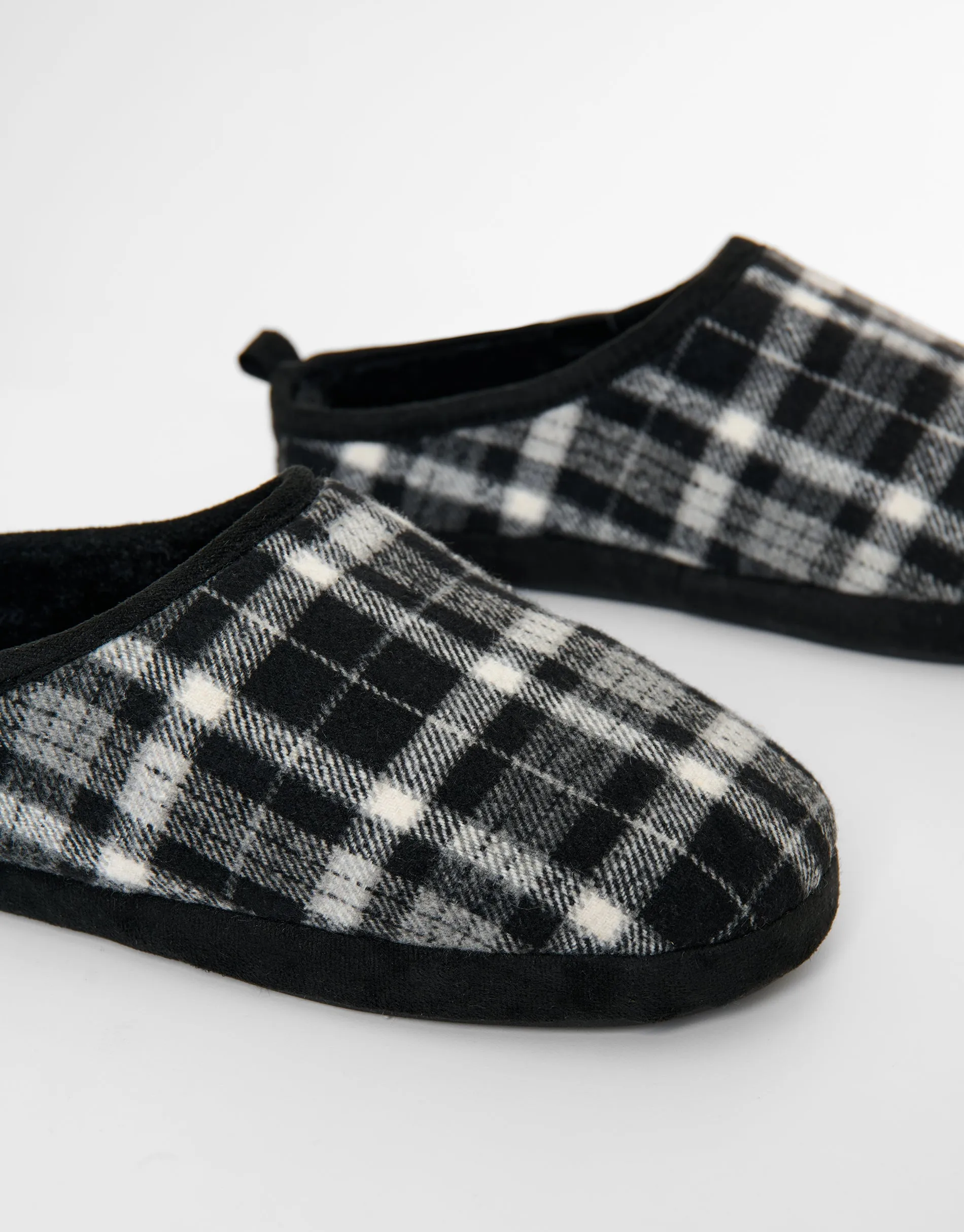 Black Check Faux Fur Lined Mule Slippers sold by Threadbare product image thumbnail 3