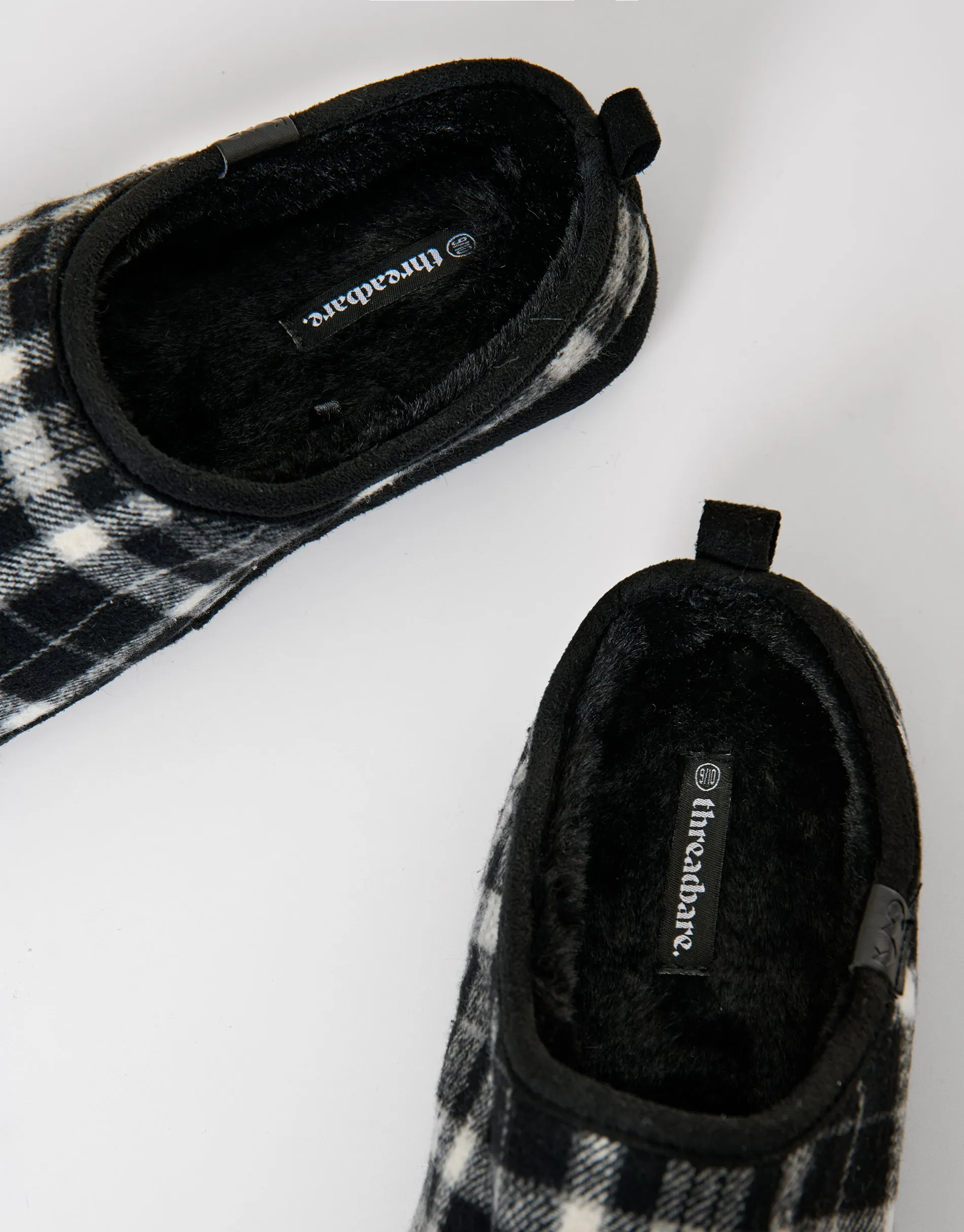 Black Check Faux Fur Lined Mule Slippers sold by Threadbare product image thumbnail 4