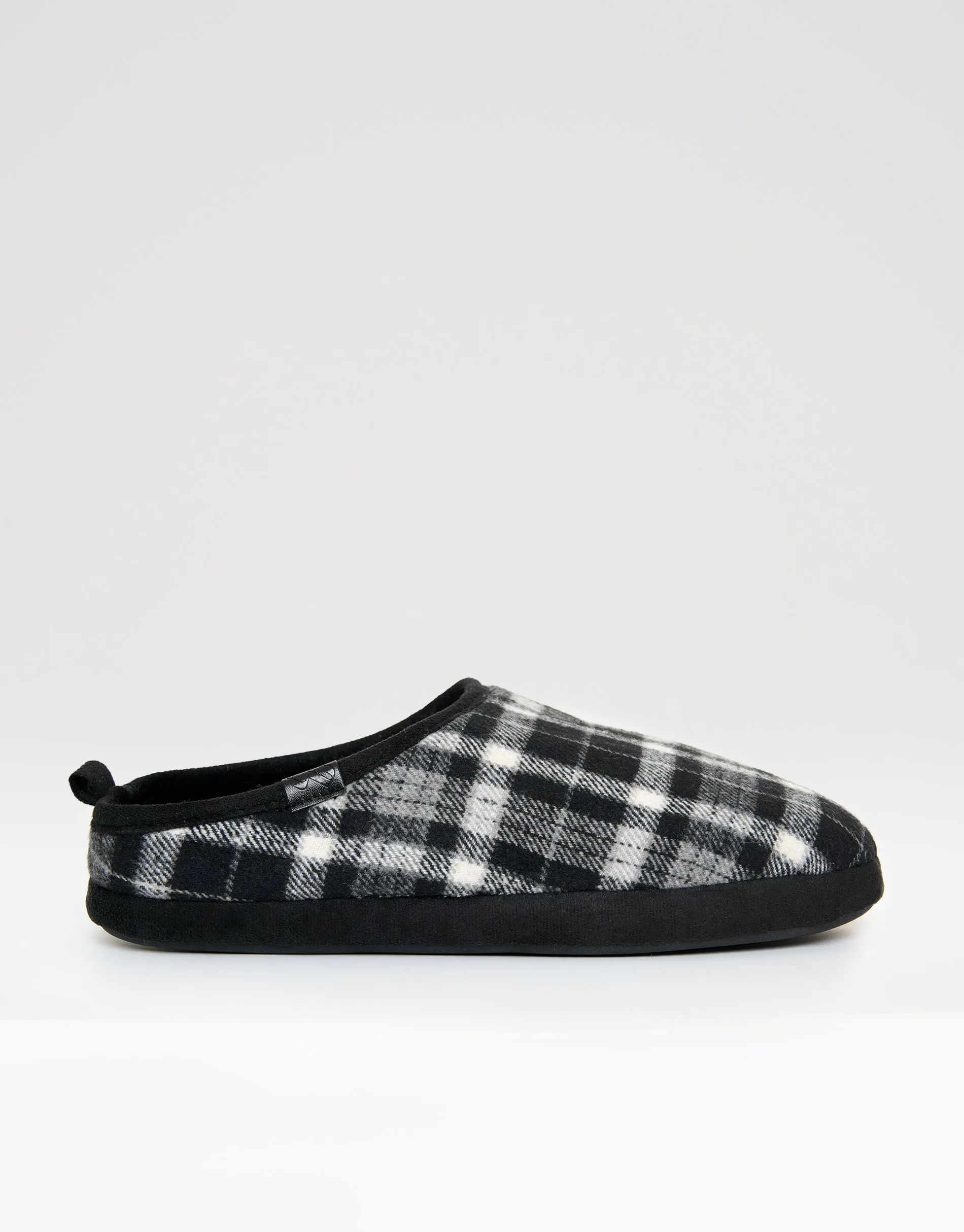 Black Check Faux Fur Lined Mule Slippers sold by Threadbare
