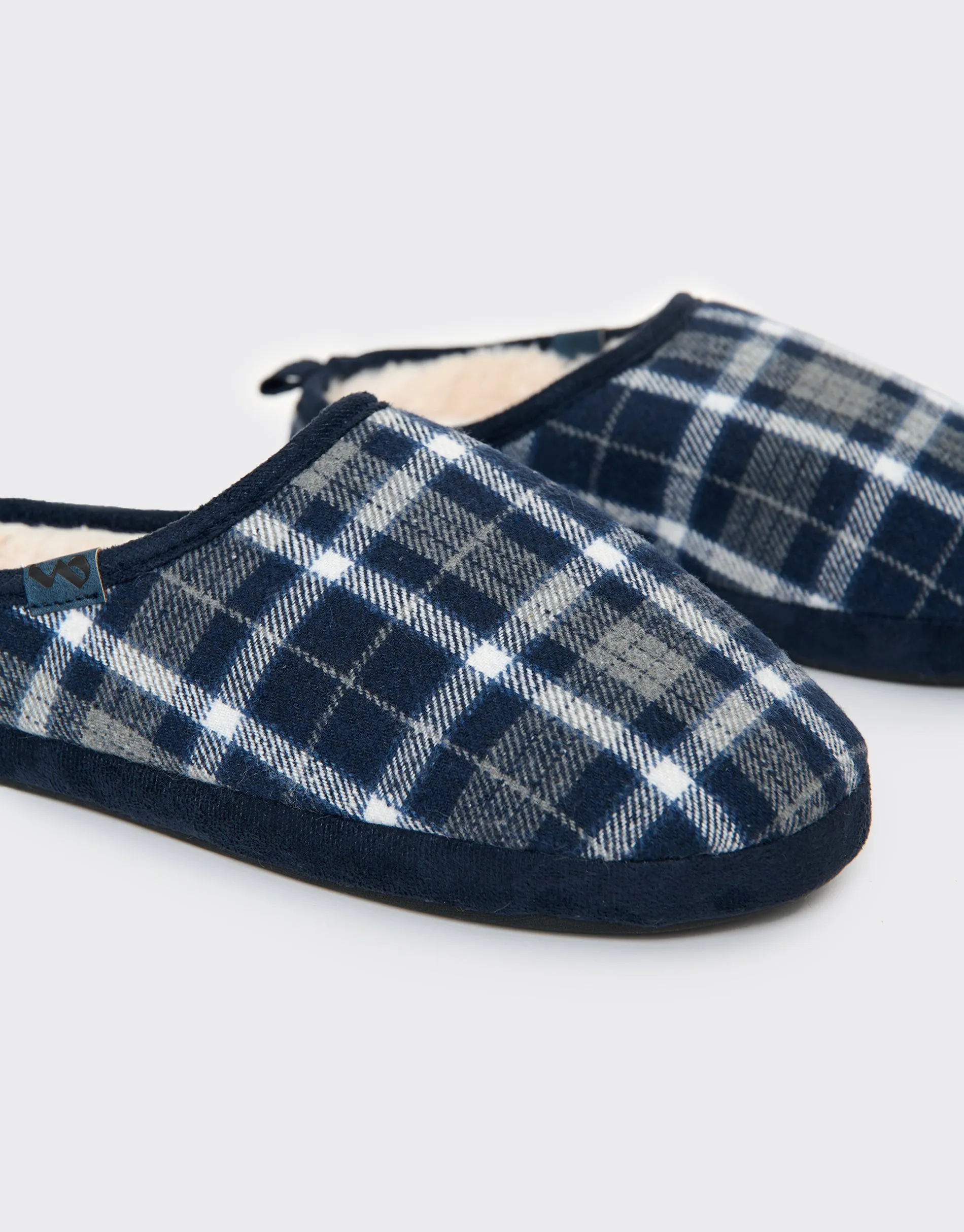 Navy Check Faux Fur Lined Mule Slippers sold by Threadbare product image thumbnail 3