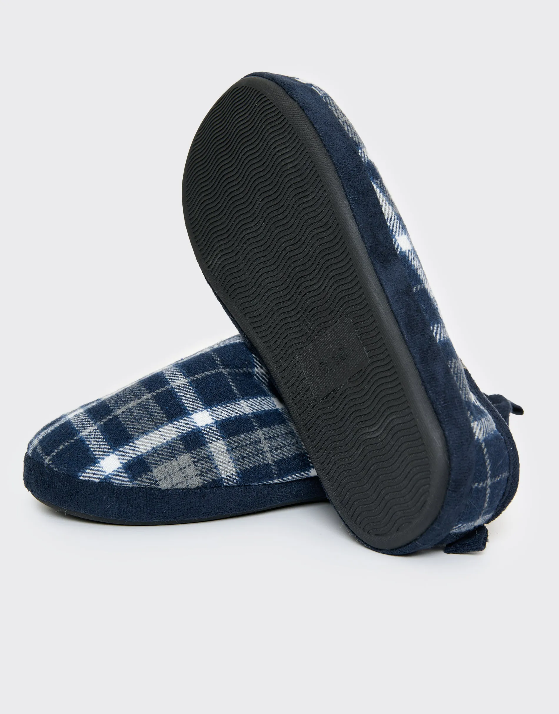 Navy Check Faux Fur Lined Mule Slippers sold by Threadbare product image thumbnail 5