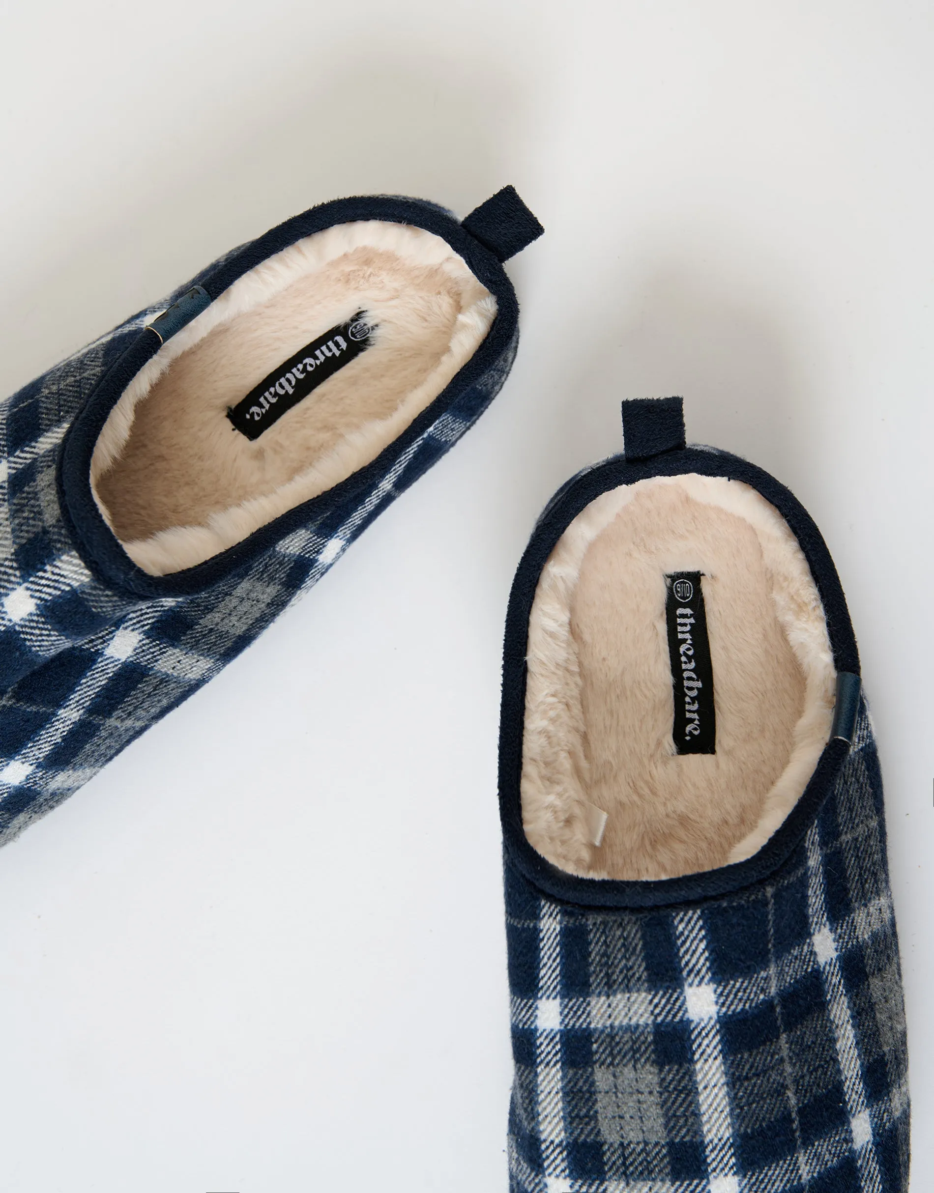 Navy Check Faux Fur Lined Mule Slippers sold by Threadbare product image thumbnail 4