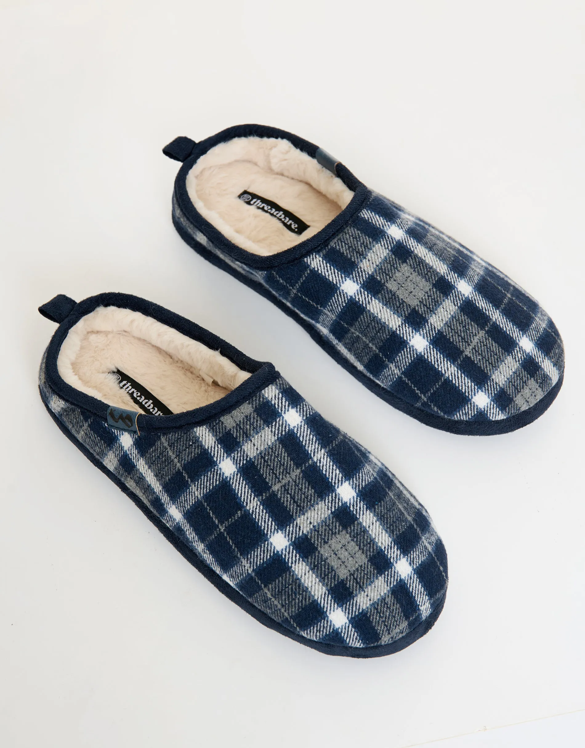 Navy Check Faux Fur Lined Mule Slippers sold by Threadbare product image thumbnail 2