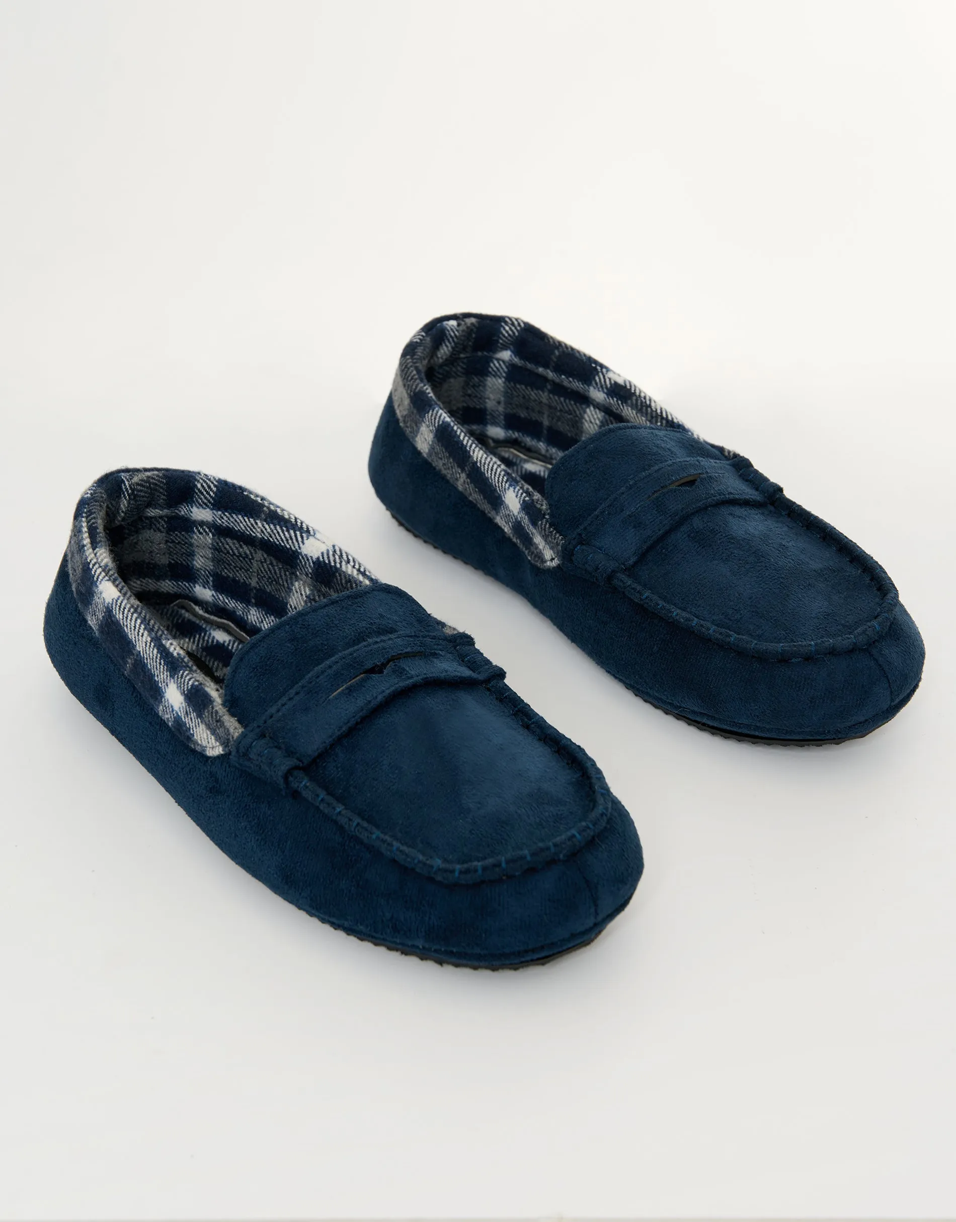 Navy Faux Suede Fabric Trim Moccasin Slippers sold by Threadbare product image thumbnail 2