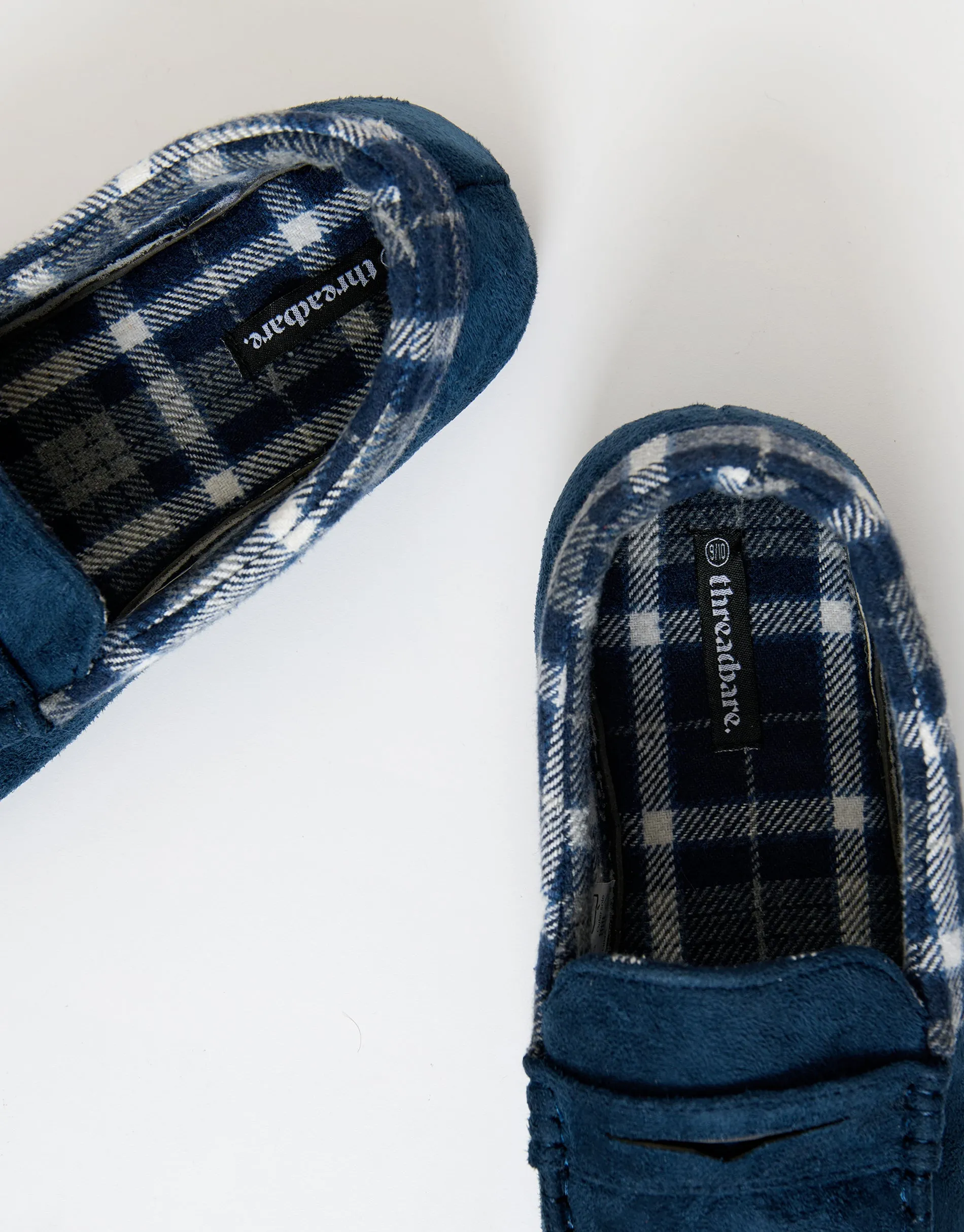 Navy Faux Suede Fabric Trim Moccasin Slippers sold by Threadbare product image thumbnail 4