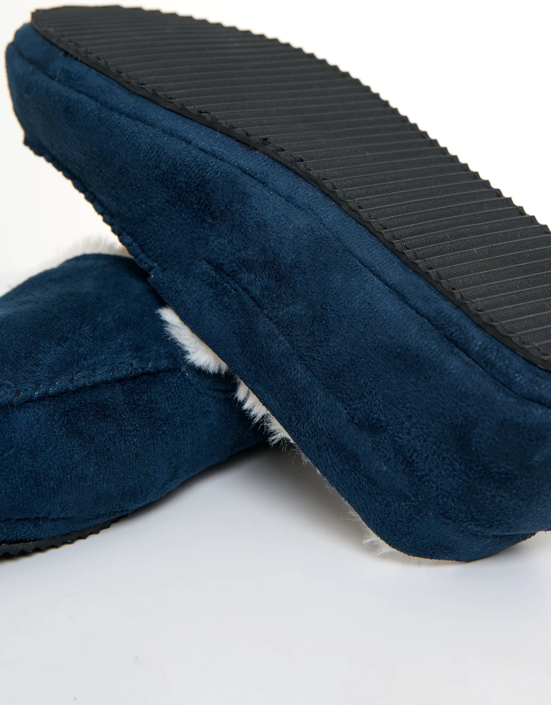 Navy Faux Suede Faux Fur Lined Moccasin Slippers sold by Threadbare product image thumbnail 5