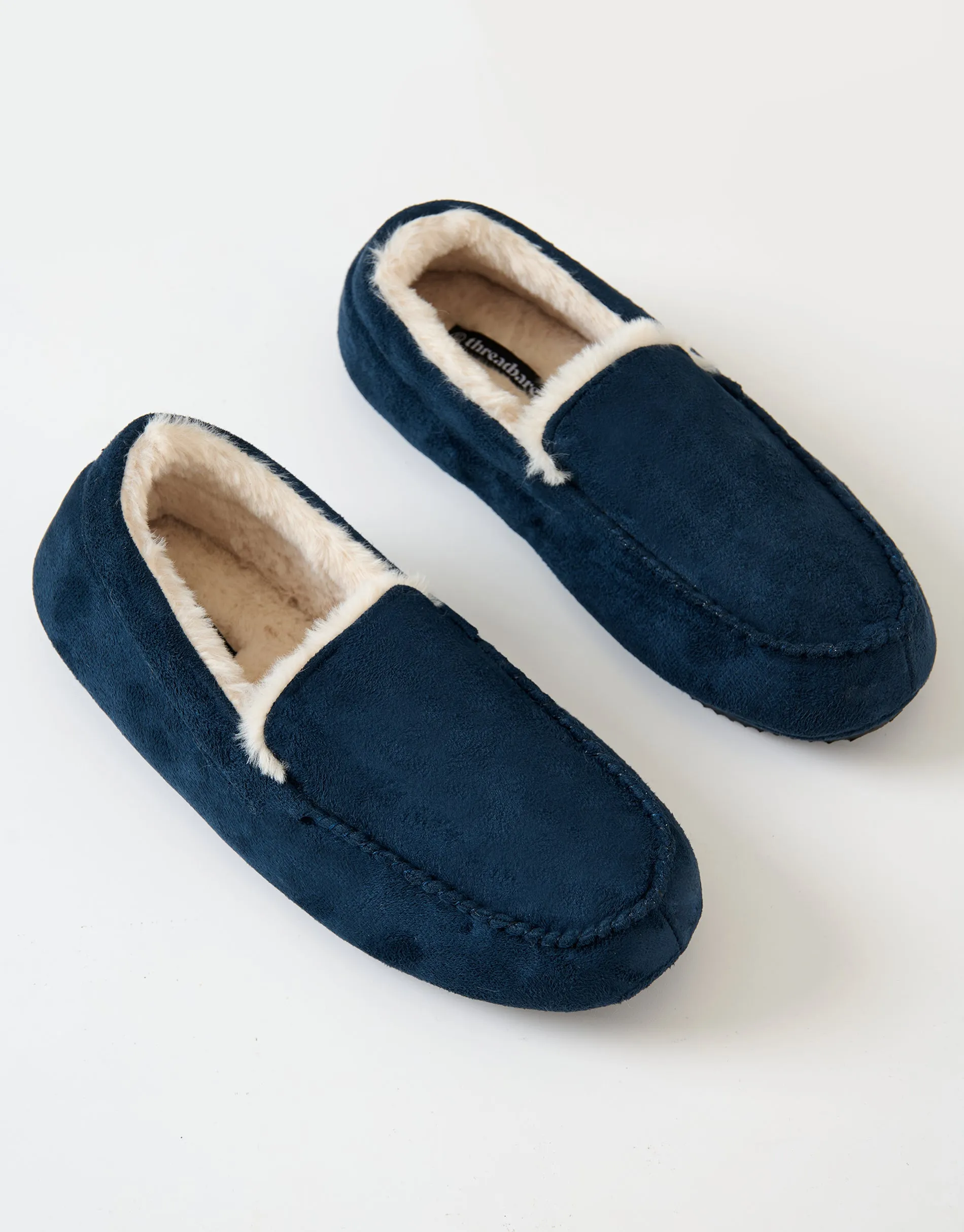 Navy Faux Suede Faux Fur Lined Moccasin Slippers sold by Threadbare product image thumbnail 2