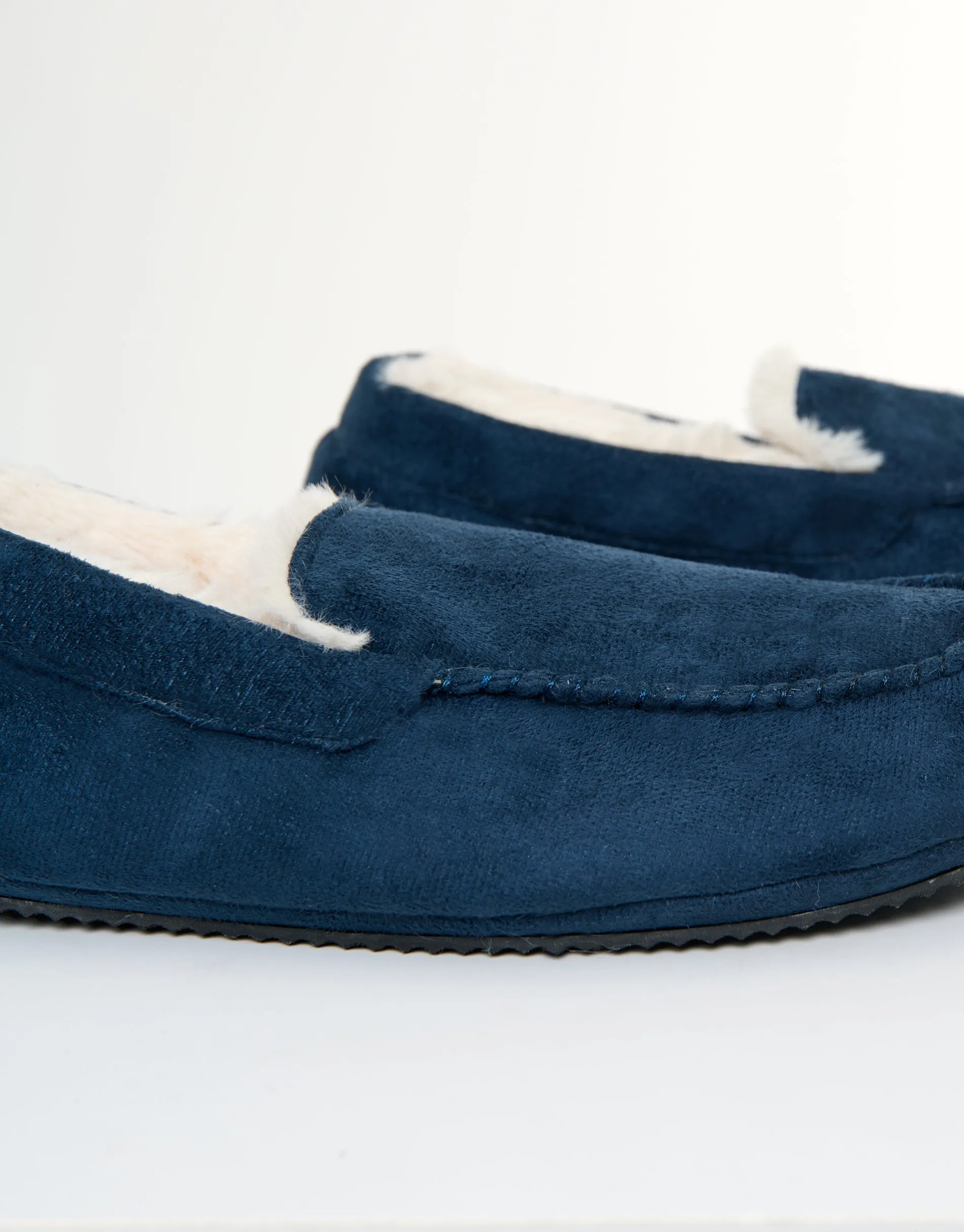 Navy Faux Suede Faux Fur Lined Moccasin Slippers sold by Threadbare product image thumbnail 3