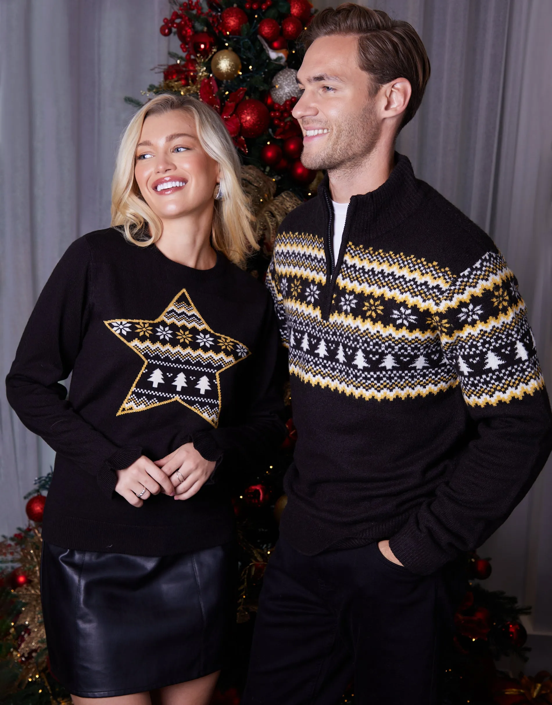 Black Knitted Fairisle Christmas Quarter Zip Jumper sold by Threadbare product image thumbnail 2