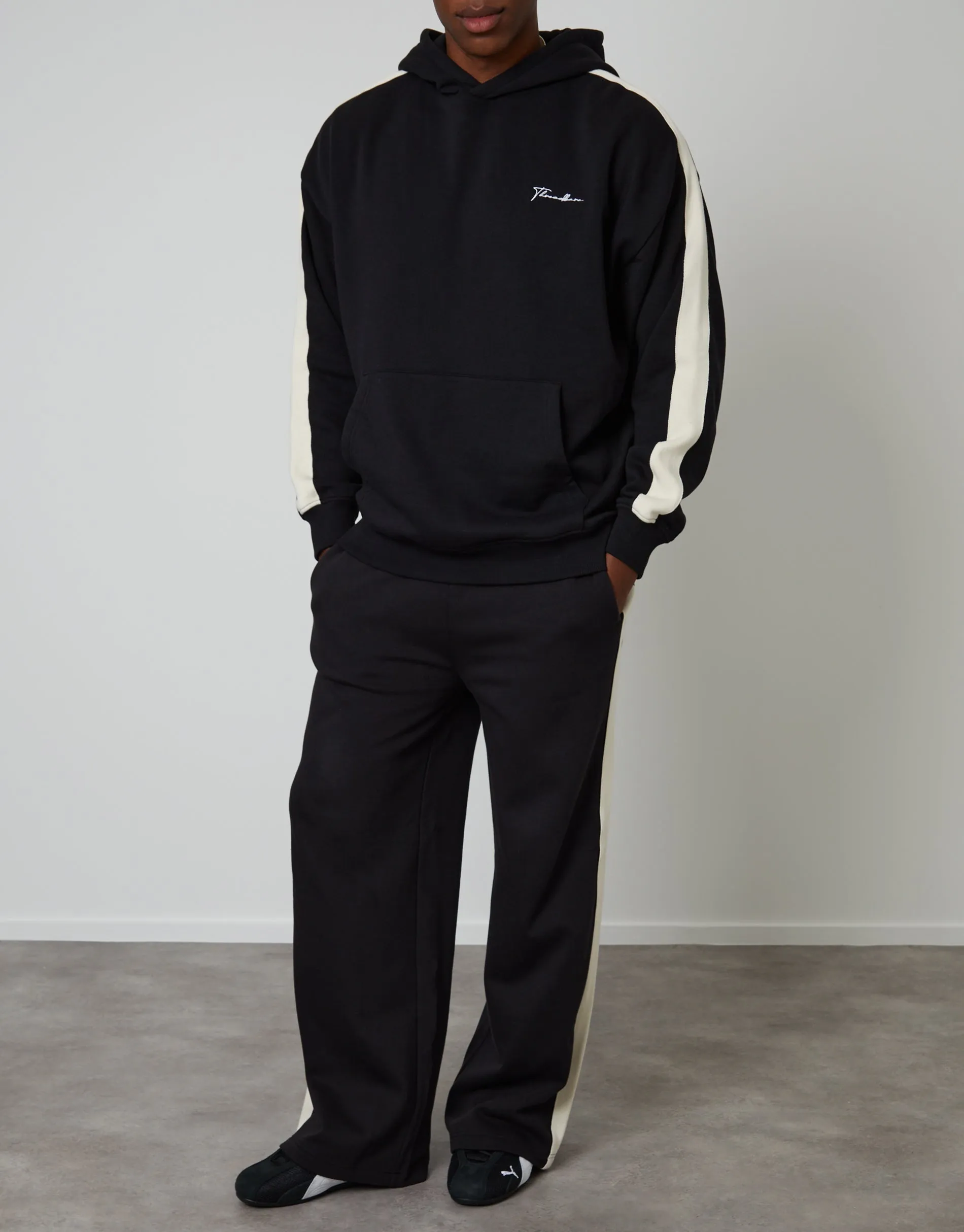 Black Wide Leg Side Stripe Joggers sold by Threadbare product image thumbnail 3