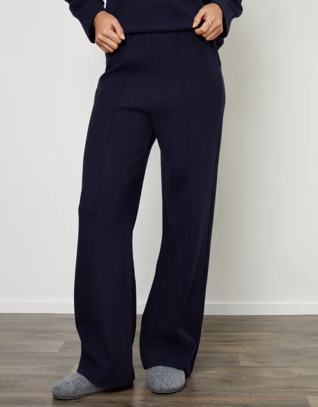 Navy Cosy Rib Pull On Wide Leg Joggers sold by Threadbare