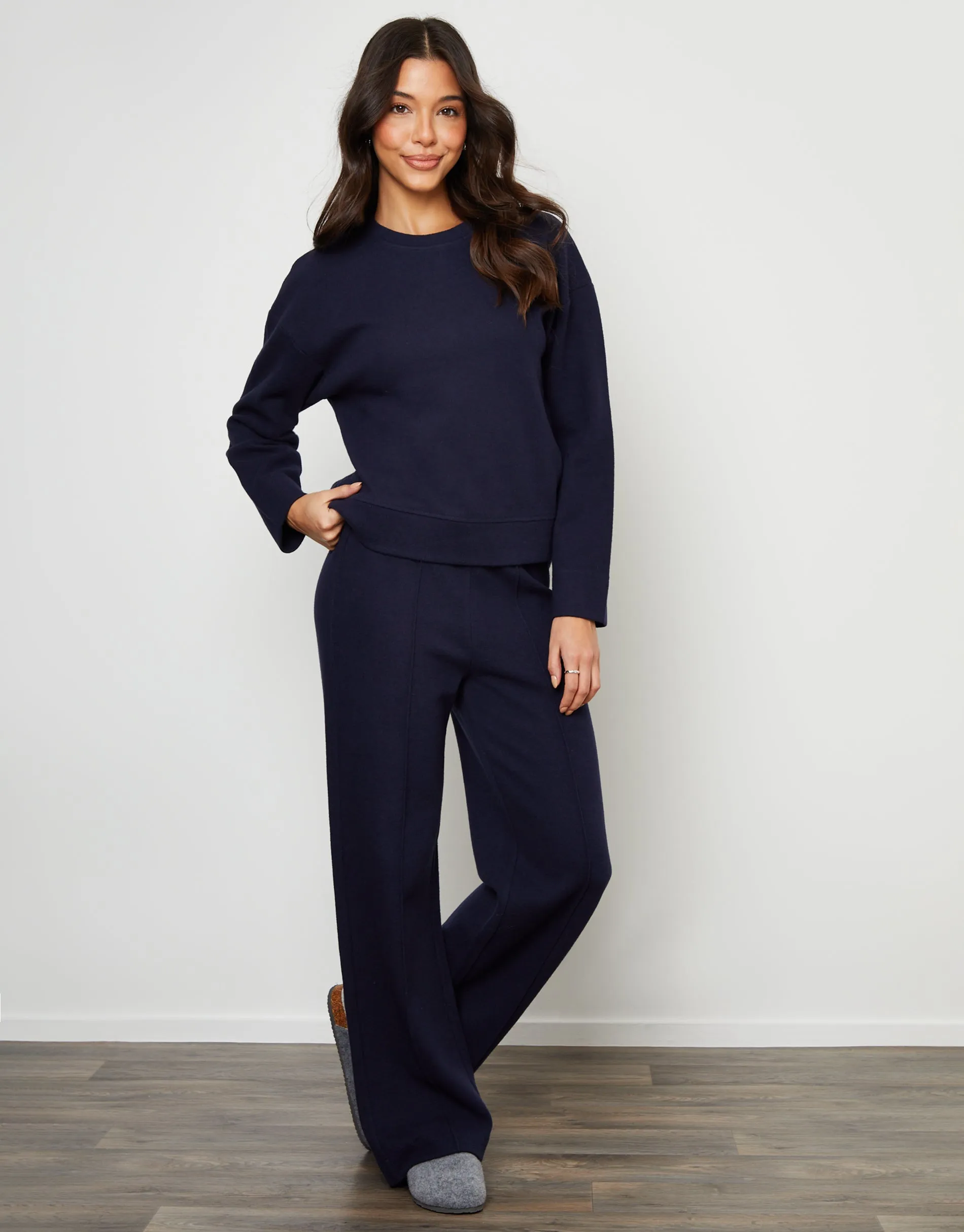 Navy Cosy Rib Pull On Wide Leg Joggers sold by Threadbare product image thumbnail 5