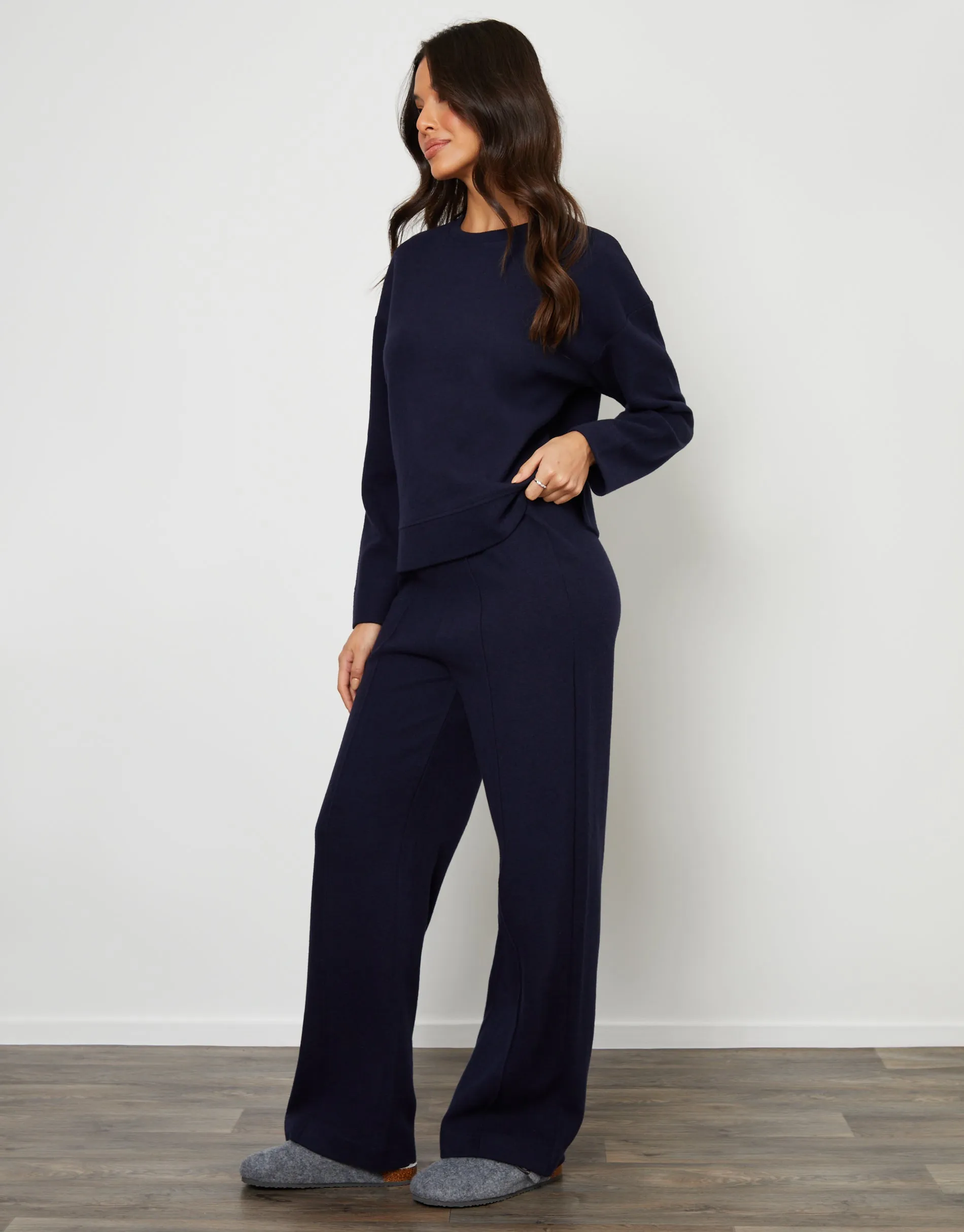 Navy Cosy Rib Pull On Wide Leg Joggers sold by Threadbare product image thumbnail 2