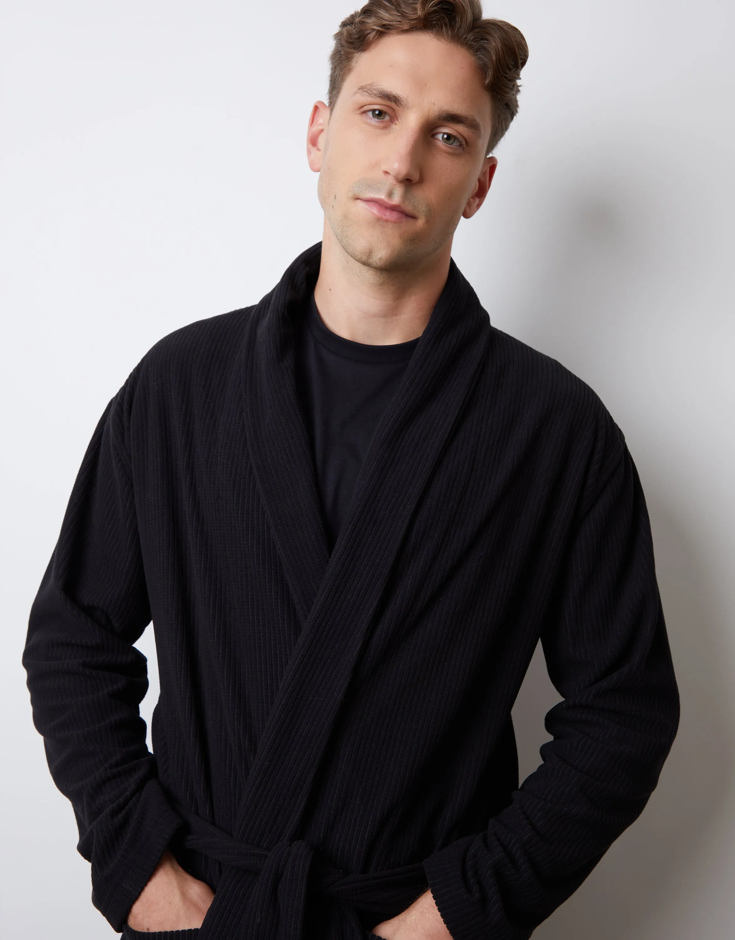 Black Waffle Fleece Dressing Gown sold by Threadbare product image thumbnail 3