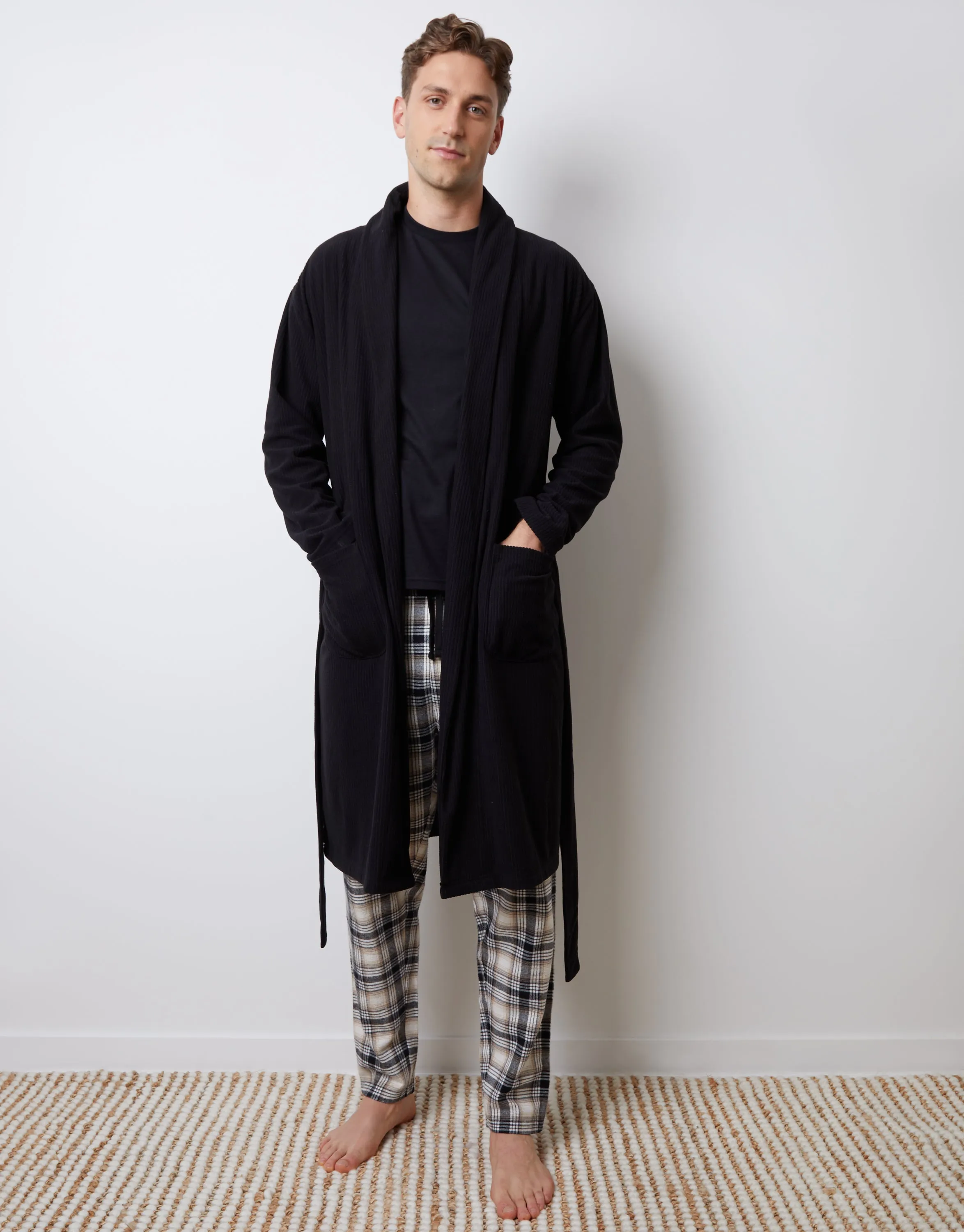 Black Waffle Fleece Dressing Gown sold by Threadbare product image thumbnail 4
