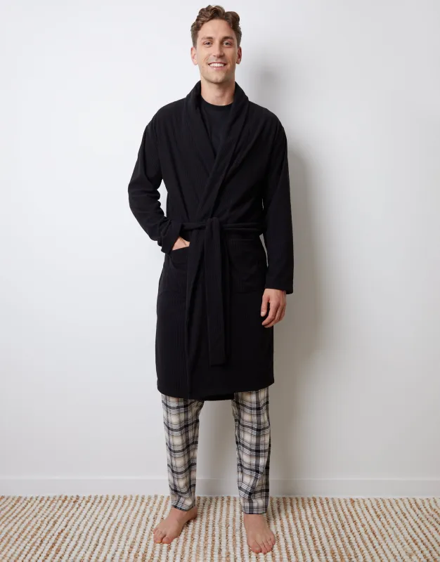 Black Waffle Fleece Dressing Gown sold by Threadbare