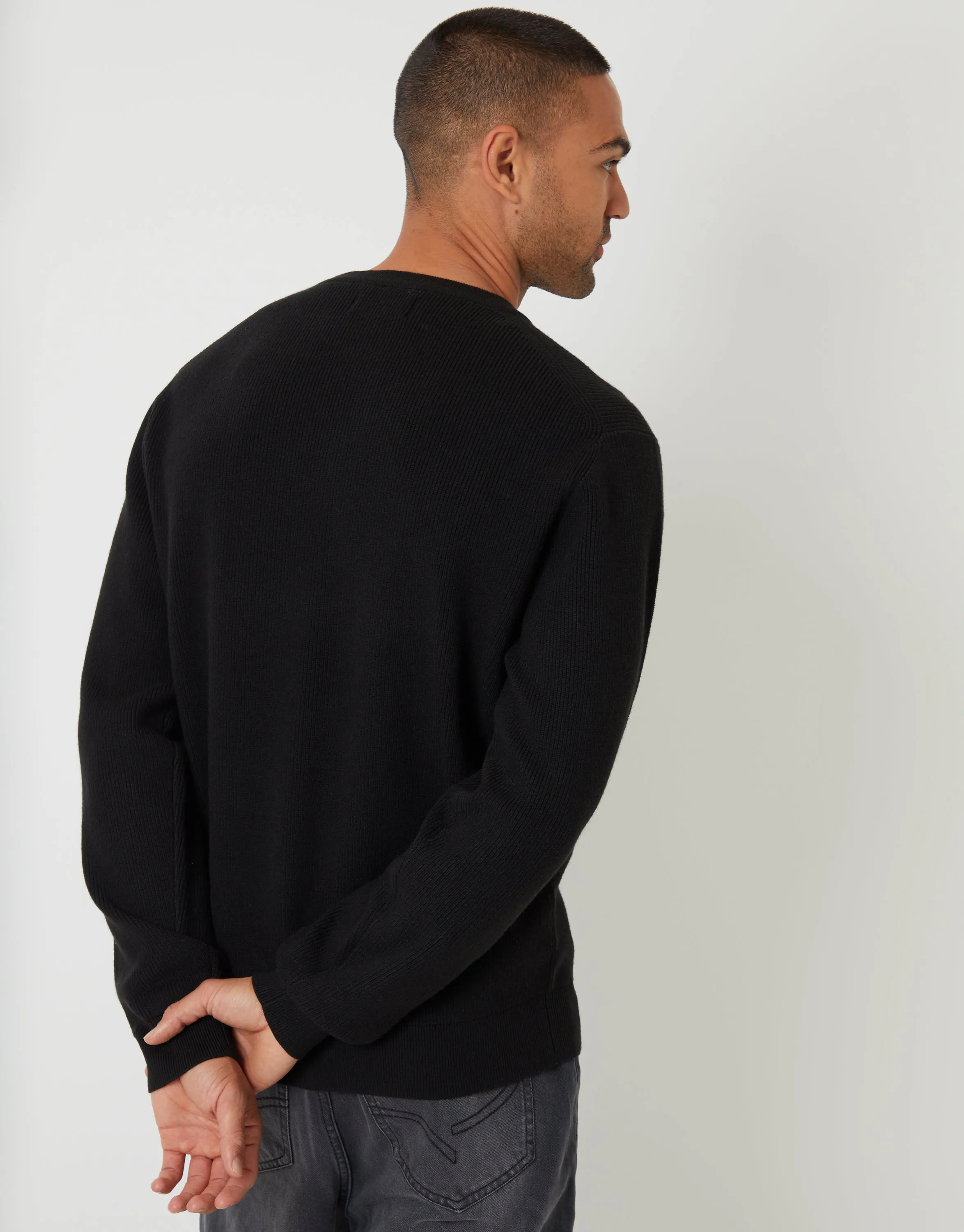 Black Rib Knit Crew Neck Jumper sold by Threadbare product image thumbnail 2