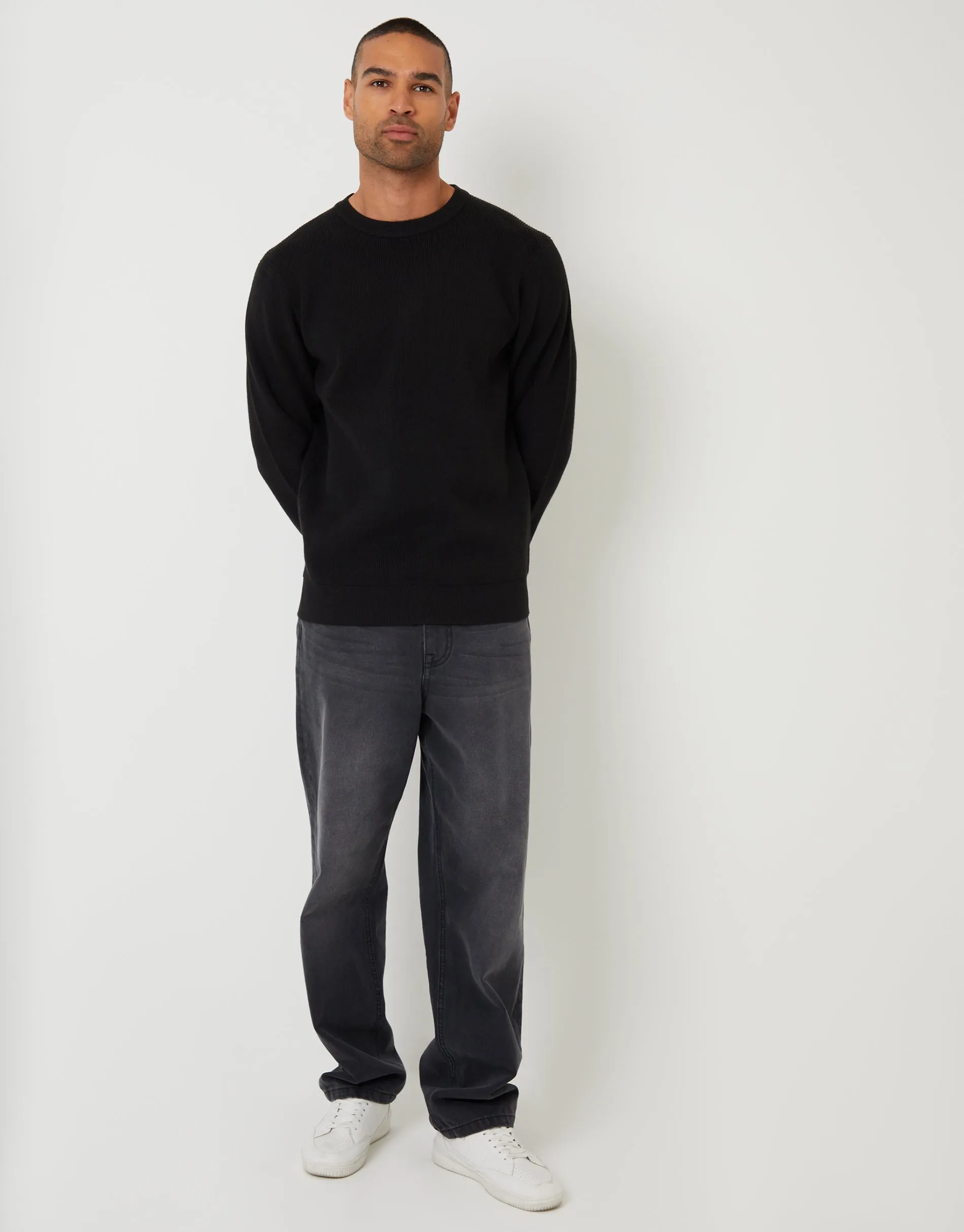 Black Rib Knit Crew Neck Jumper sold by Threadbare product image thumbnail 3