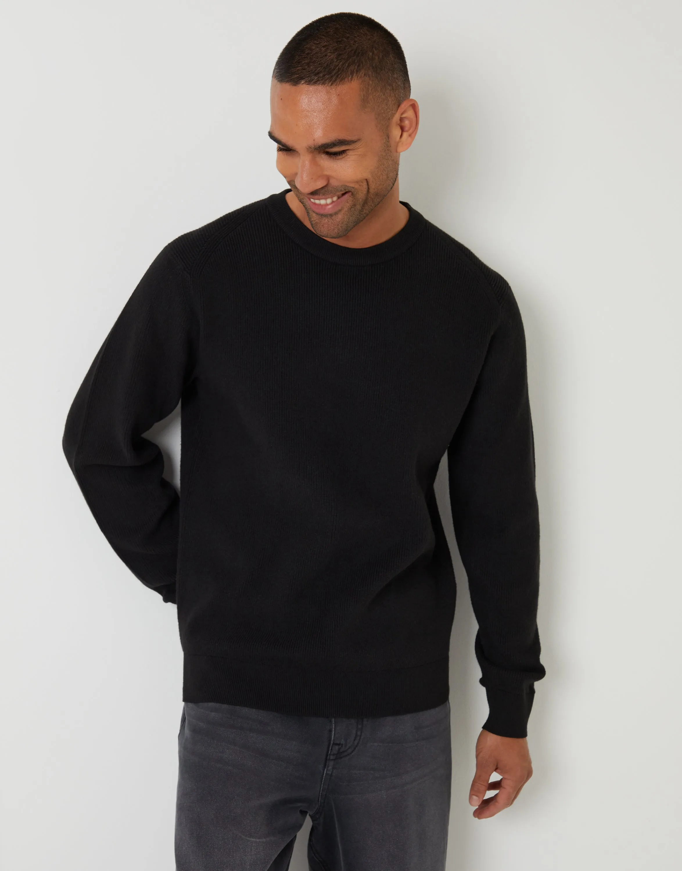 Black Rib Knit Crew Neck Jumper sold by Threadbare