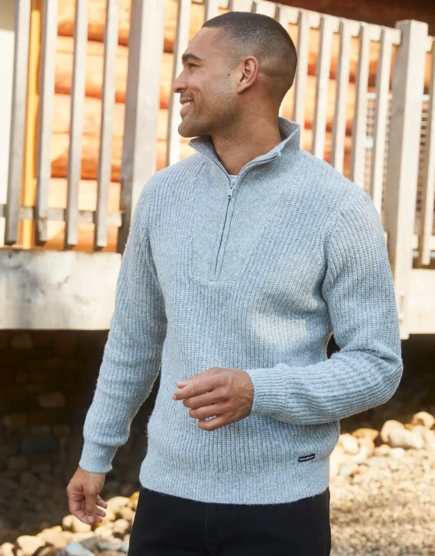 Grey Marl Knitted Quarter Zip Jumper sold by Threadbare