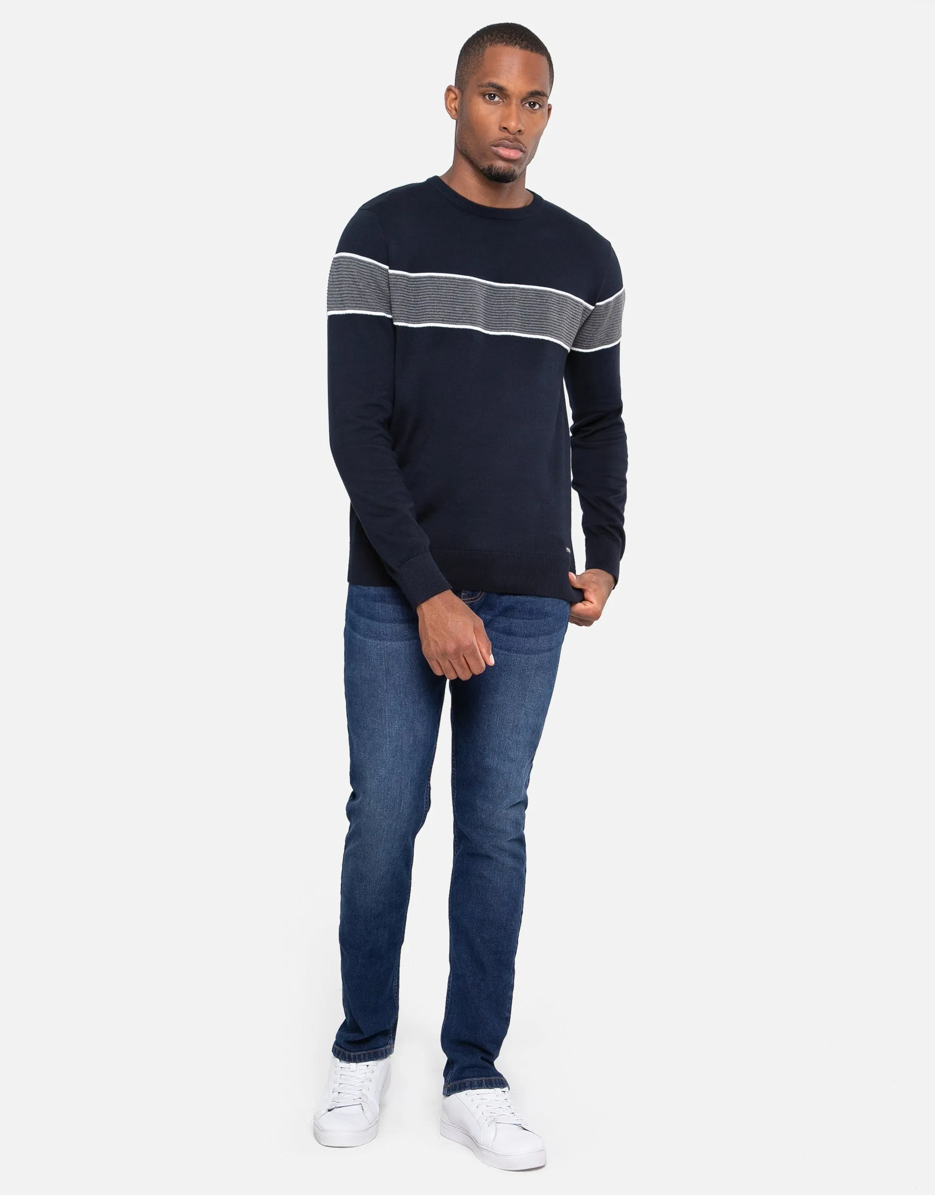 Men's Navy Crew Neck Jumper sold by Threadbare